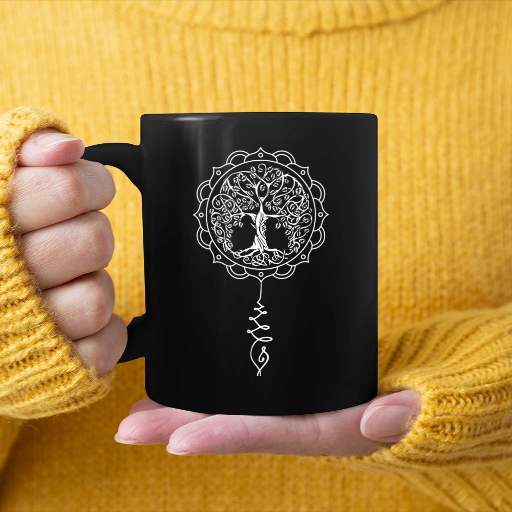 Chakra Tree Of Life Mandala Zen Yoga Om Symbol Buddhism (34) mug black