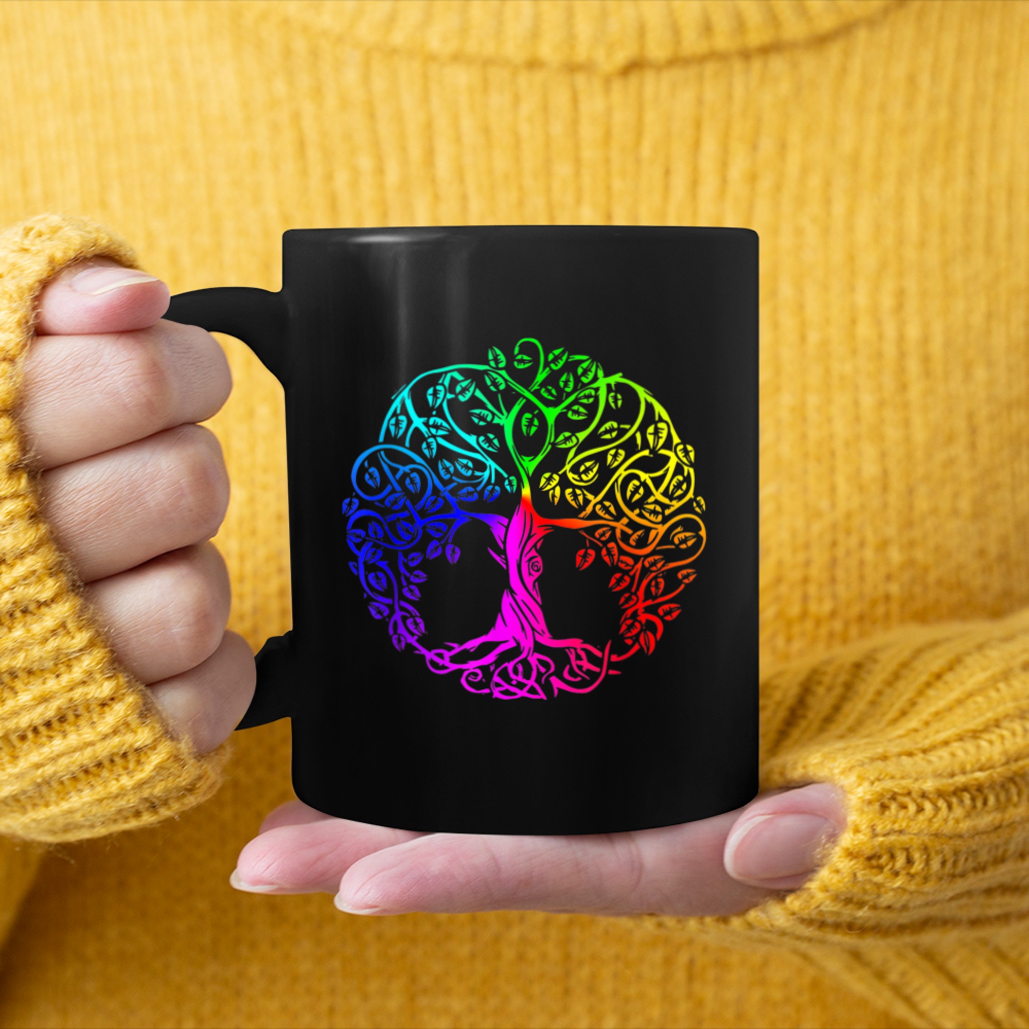 Chakra Tree Of Life Mandala Zen Yoga Om Symbol Buddhism (35) mug black