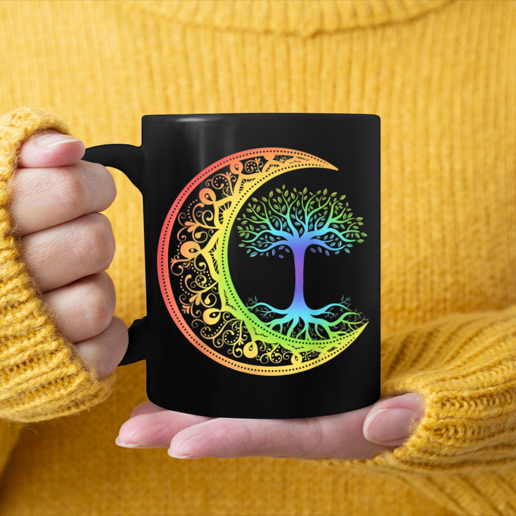 Chakra Tree Of Life Mandala Zen Yoga Om Symbol Buddhism (37) mug black