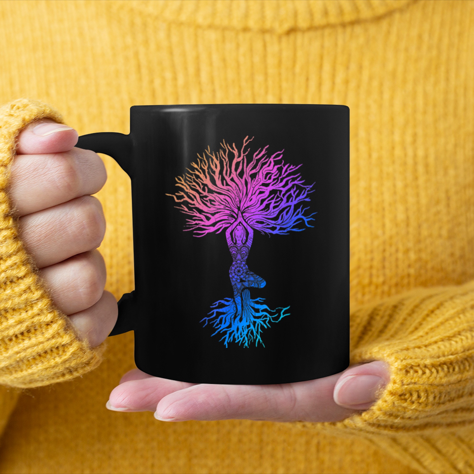 Chakra Tree Of Life Mandala Zen Yoga Om Symbol Buddhism (7) mug black