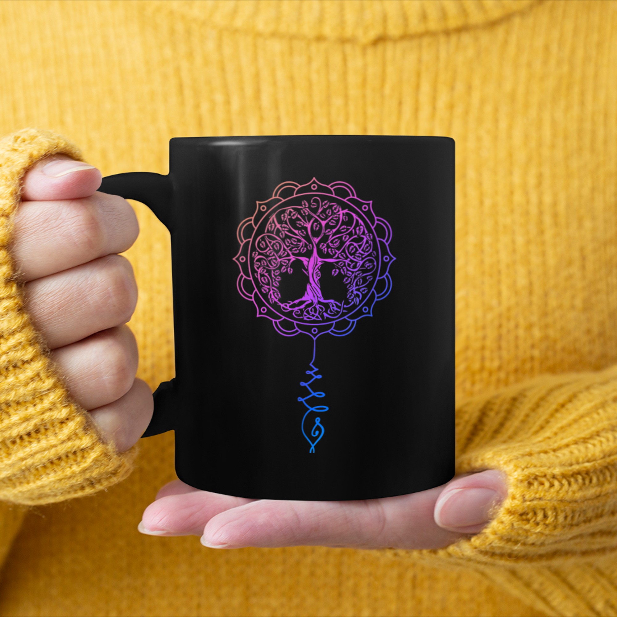 Chakra Tree Of Life Mandala Zen Yoga Om Symbol Buddhism (9) mug black