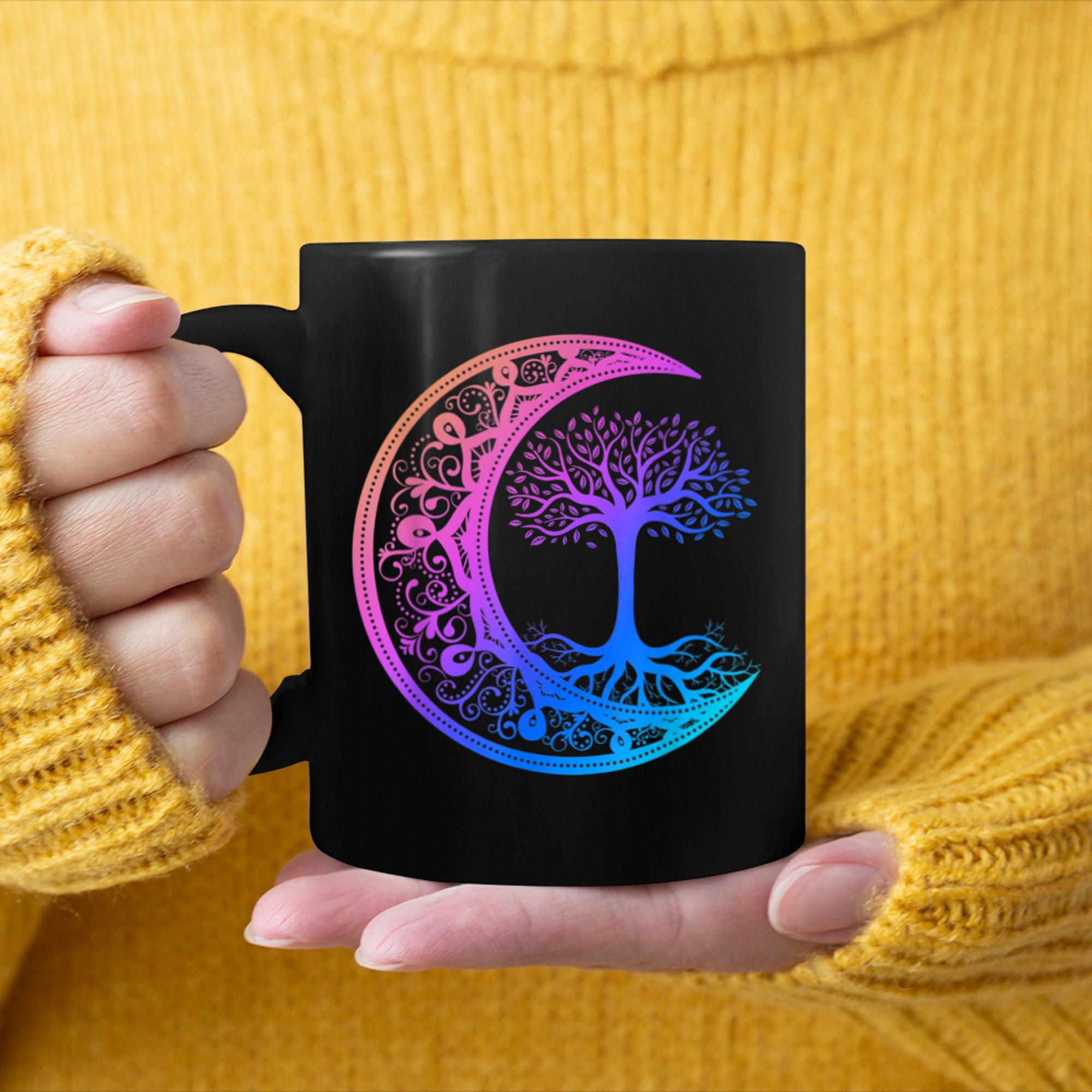 Chakra Tree Of Life Mandala Zen Yoga Om Symbol Buddhism mug black