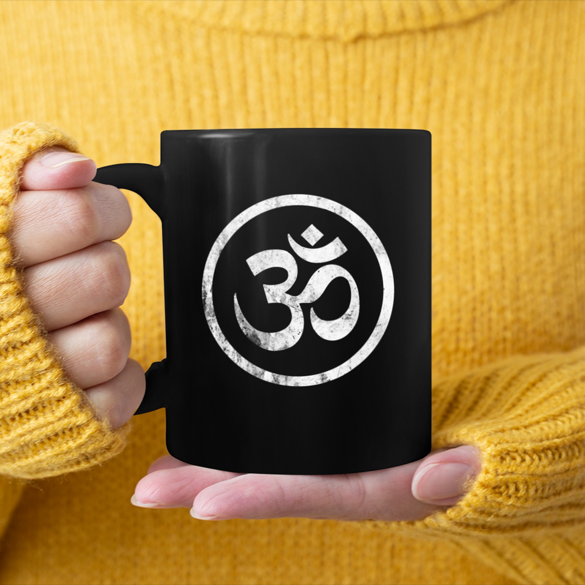 Distressed Om Symbol Namaste T-shirt, yoga, spiritual, peace mug black