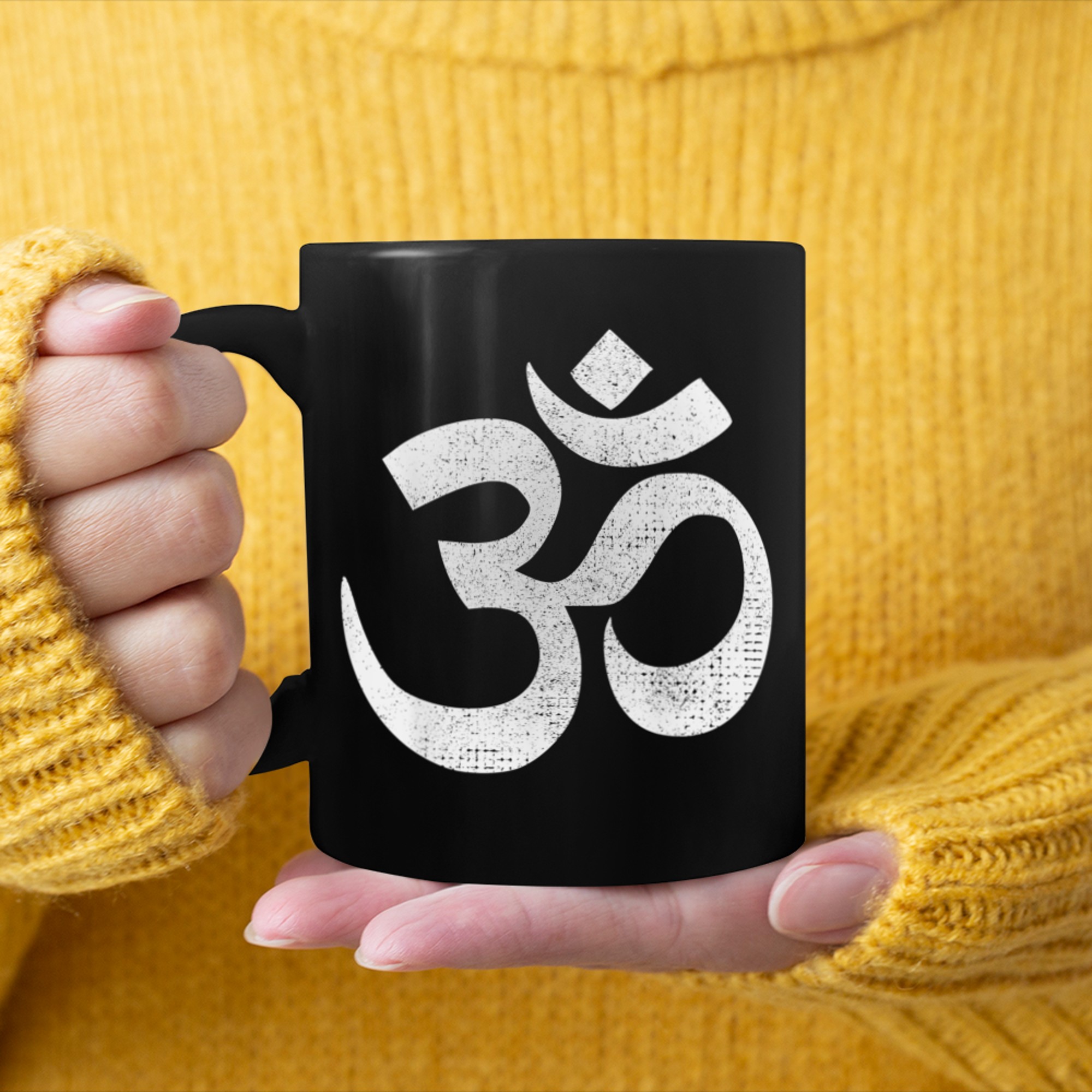 Distressed Om Symbol Namaste yoga spiritual peace Om icon mug black