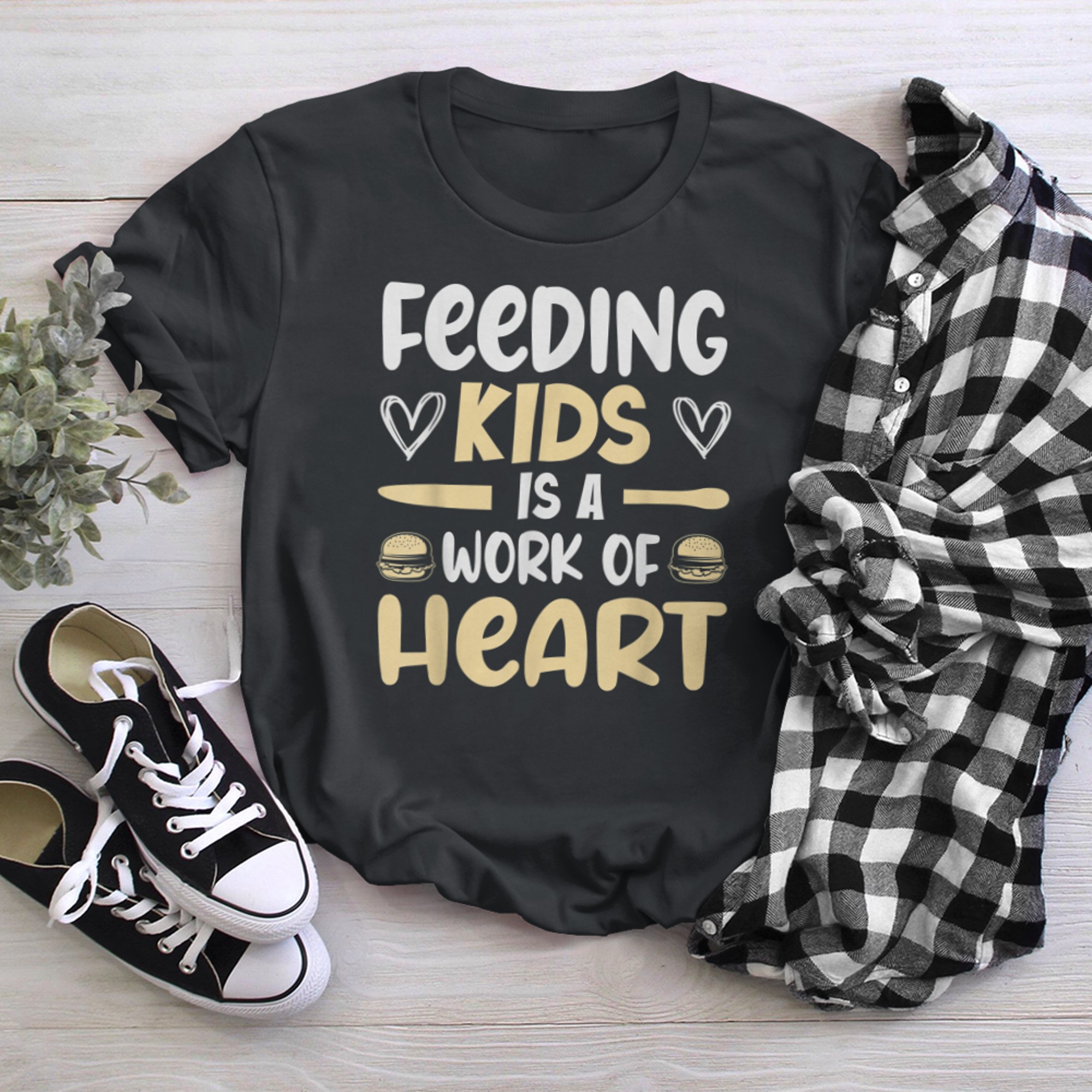 Feeding Kids is a Work of Heart Cafeteria School Lunch Lady (12) t-shirt black