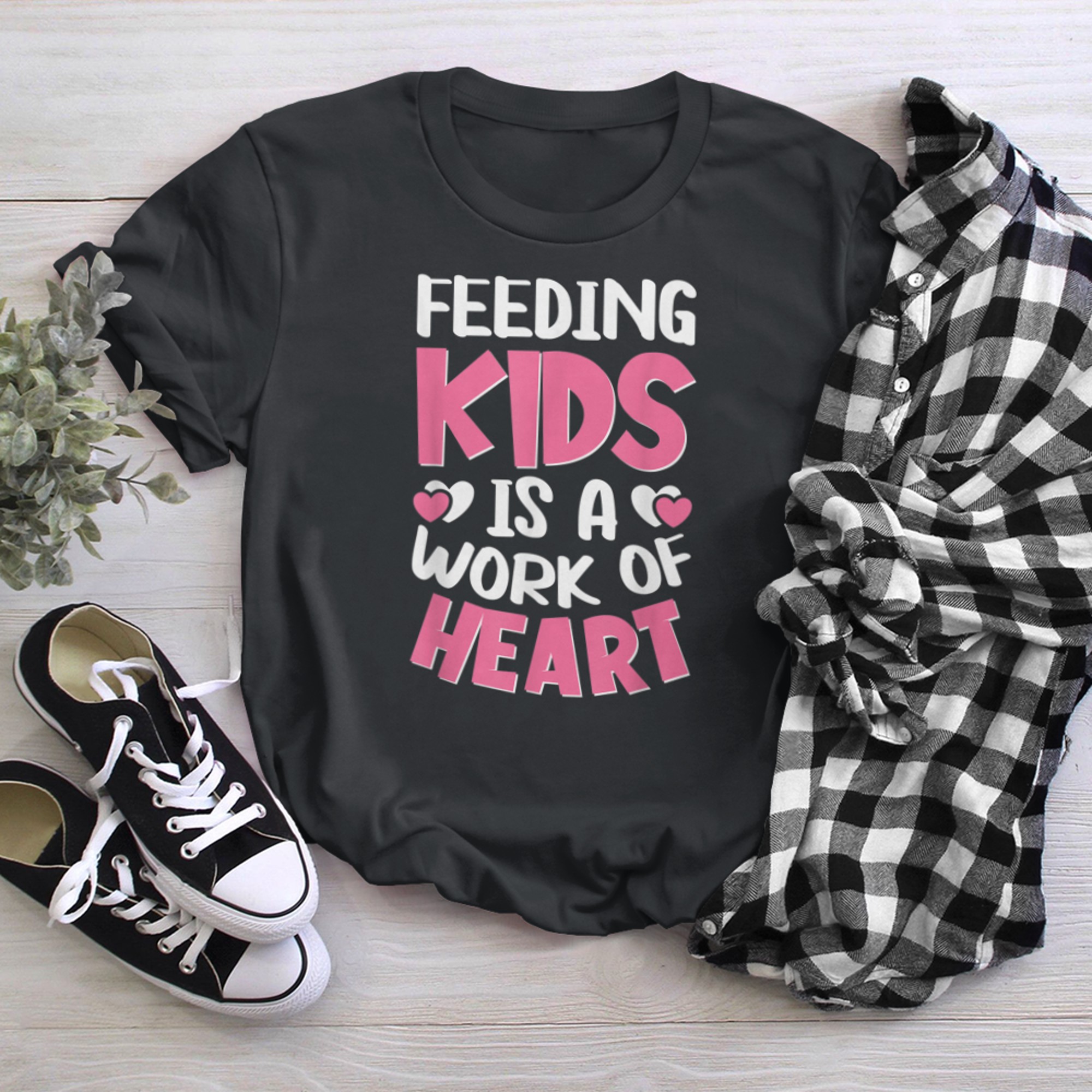 Feeding Kids is a Work of Heart Cafeteria School Lunch Lady (16) t-shirt black