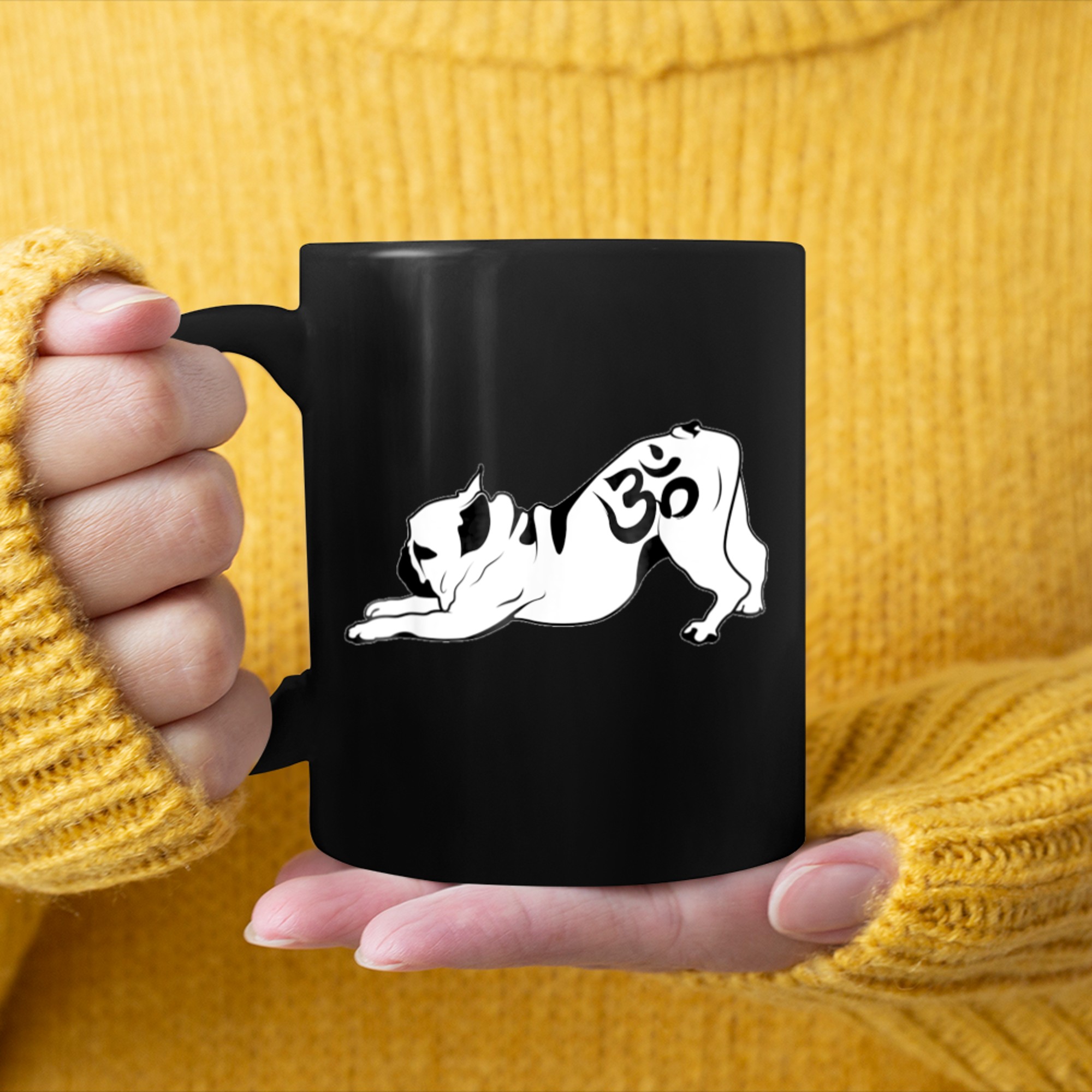 Funny French Bulldog Yoga Frenchie Om Symbol Men Women mug black