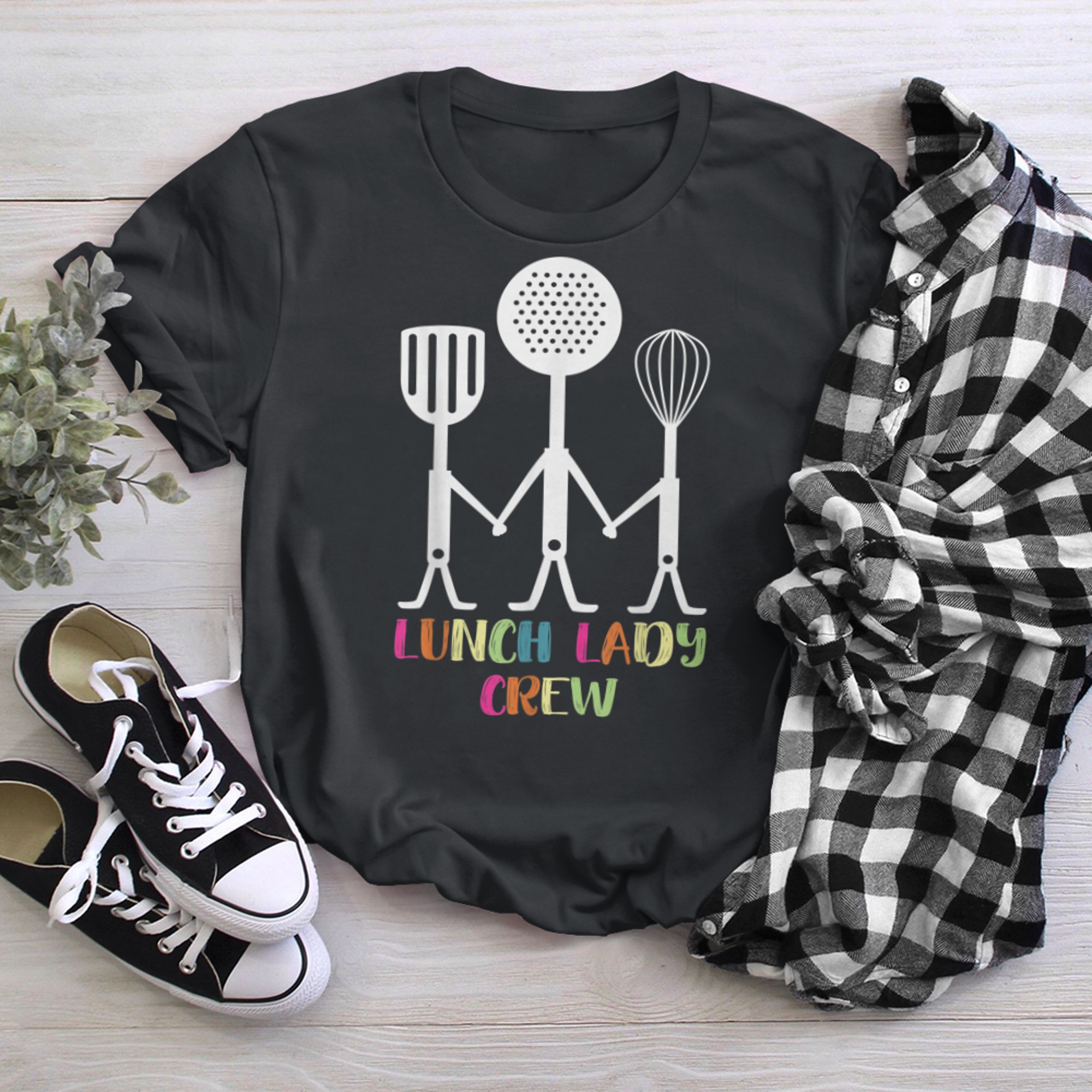 Funny Lunch Lady Crew Cafeteria Worker cooking tools t-shirt black