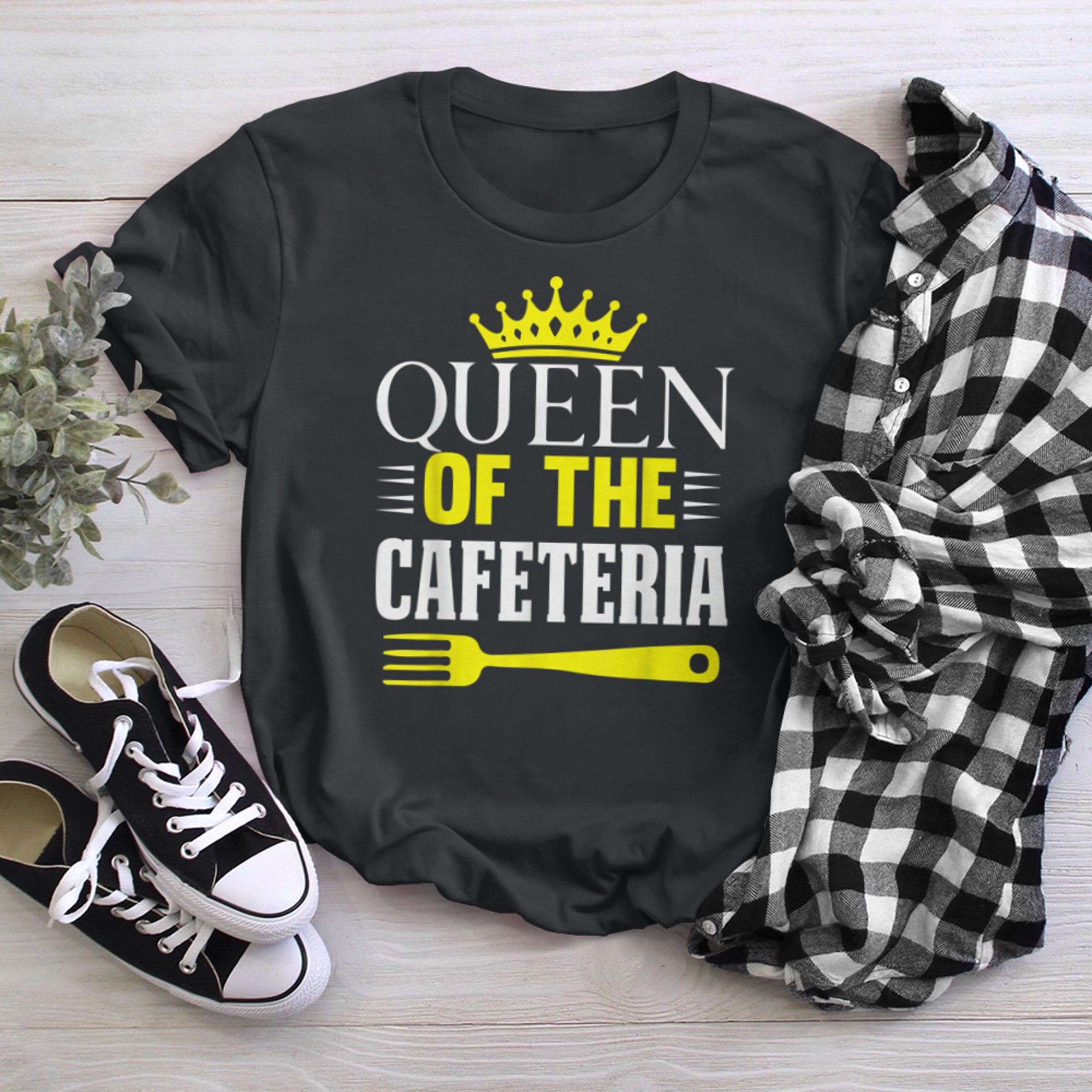 Funny Queen of the Cafeteria Lunch Lady School Worker Crew t-shirt black