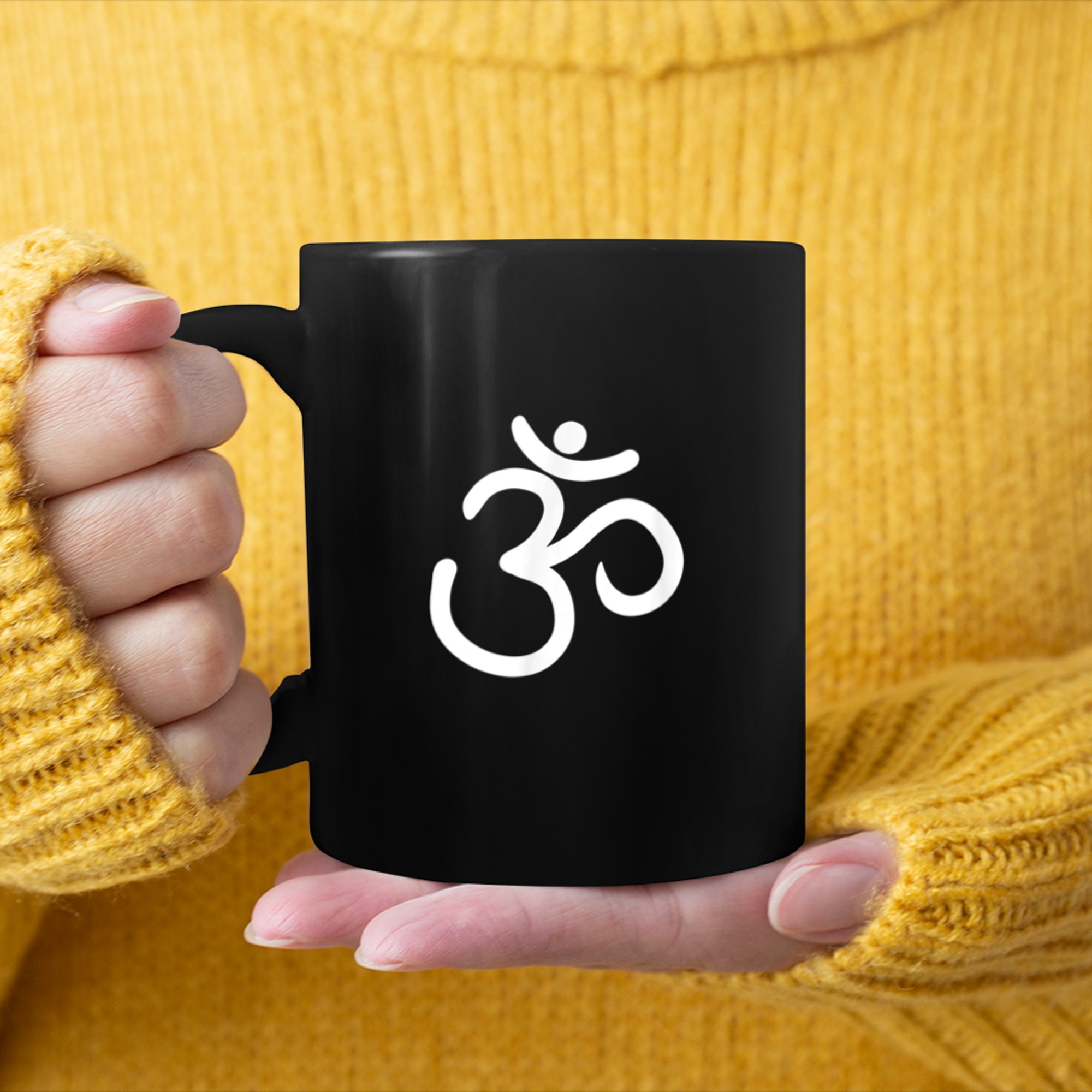 hand drawn Om Ohm Aum Symbol Spiritual Yoga T-Shirt (1) mug black