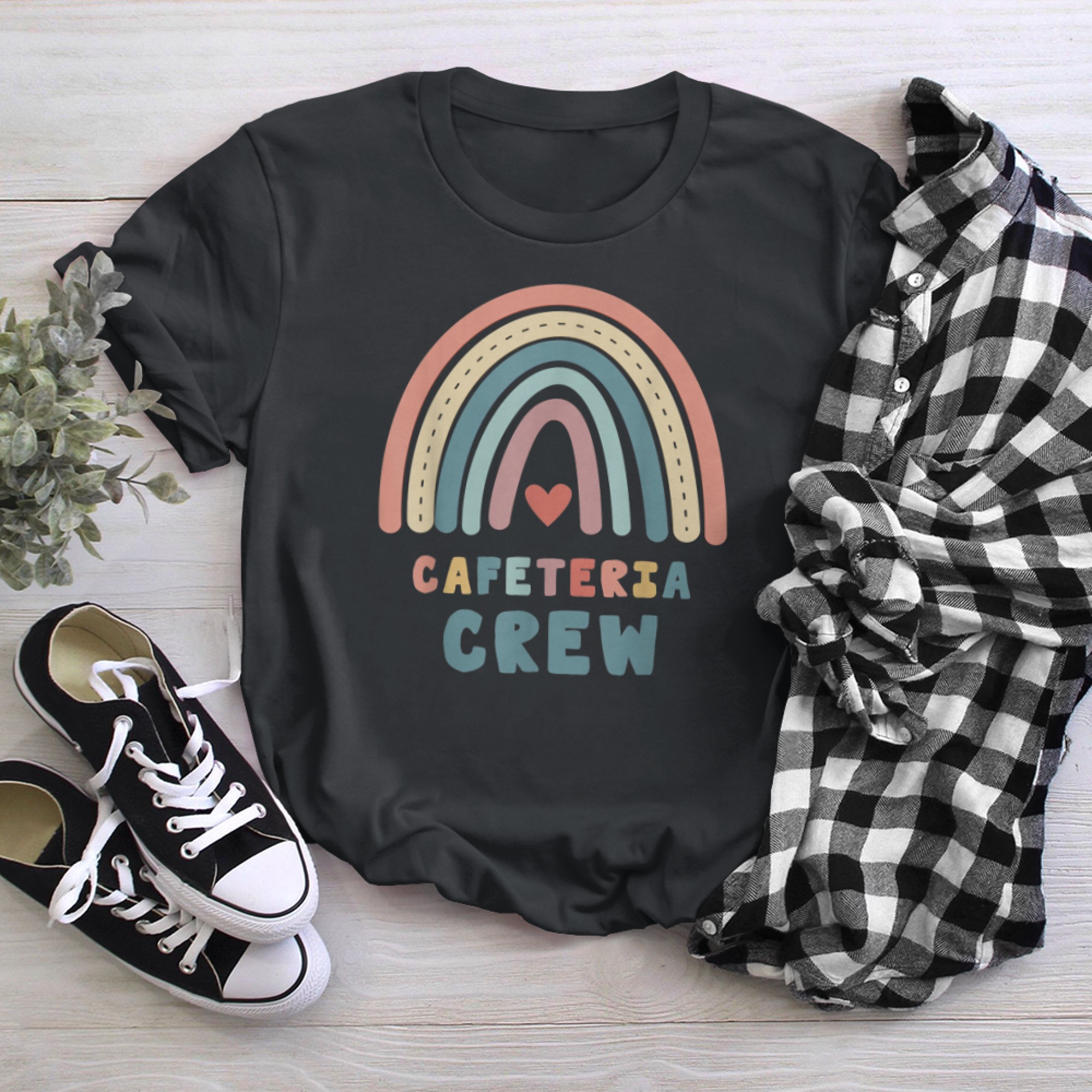 Happy Valentines Cafeteria Crew Boho Rainbow Womens t-shirt black