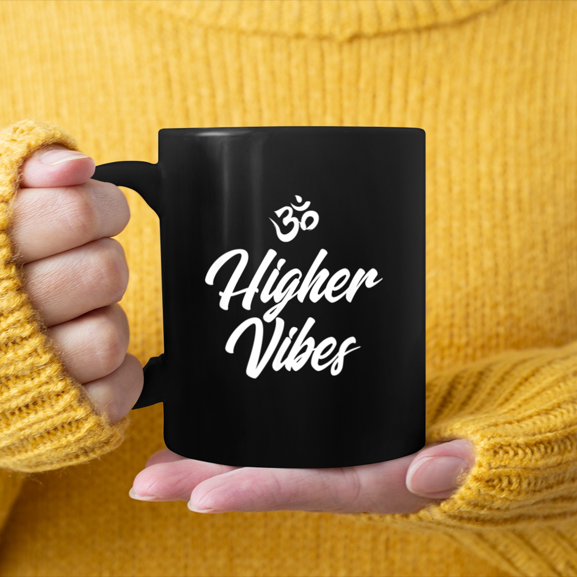 Higher Vibes T-Shirt with OM Symbol Yoga mug black