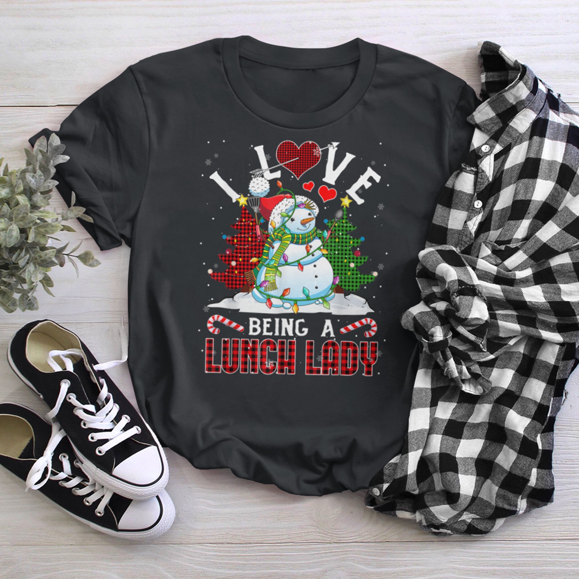 I Love Being A Lunch Lady Crew Snowman Cafeteria Lady Xmas t-shirt black