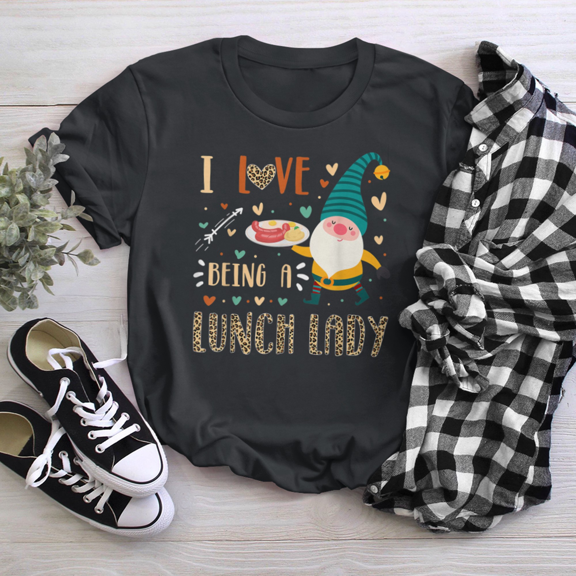 I Love Lunch Lady Gnome Crew Matching School Cafeteria t-shirt black