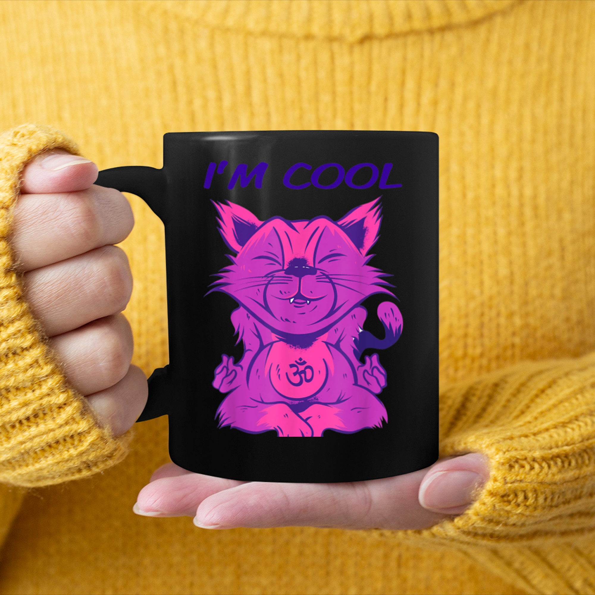 I'M Cool Lotus Seat Cat Yoga mug black