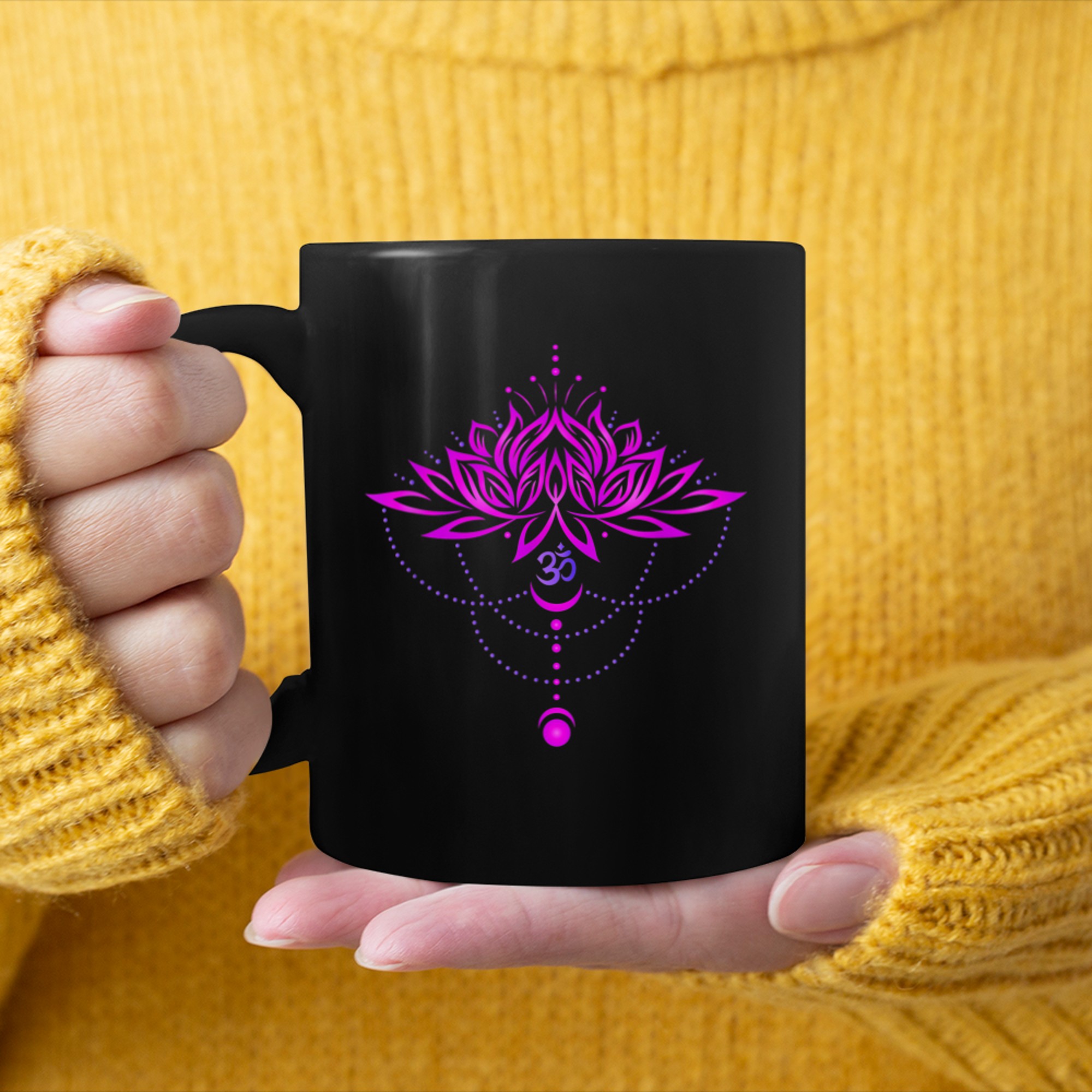 Lotus-Flower with Om Symbol and Moon for Yoga Meditation mug black