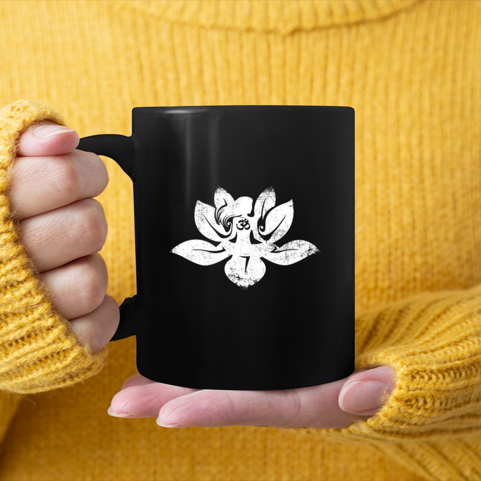 Lotus Hindu Mantra for Yoga Women Om mug black