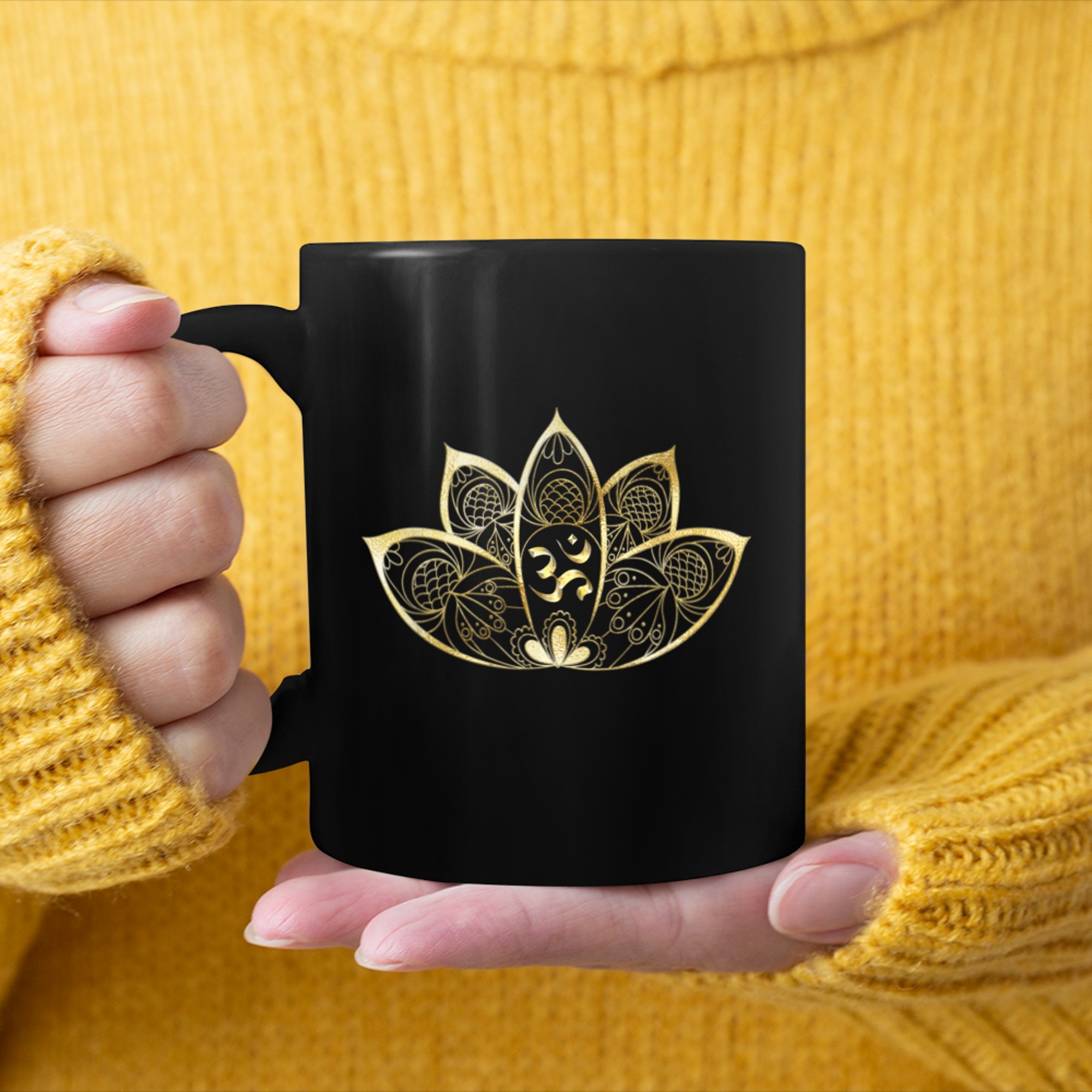 Lotus Om Symbol, Yoga mug black