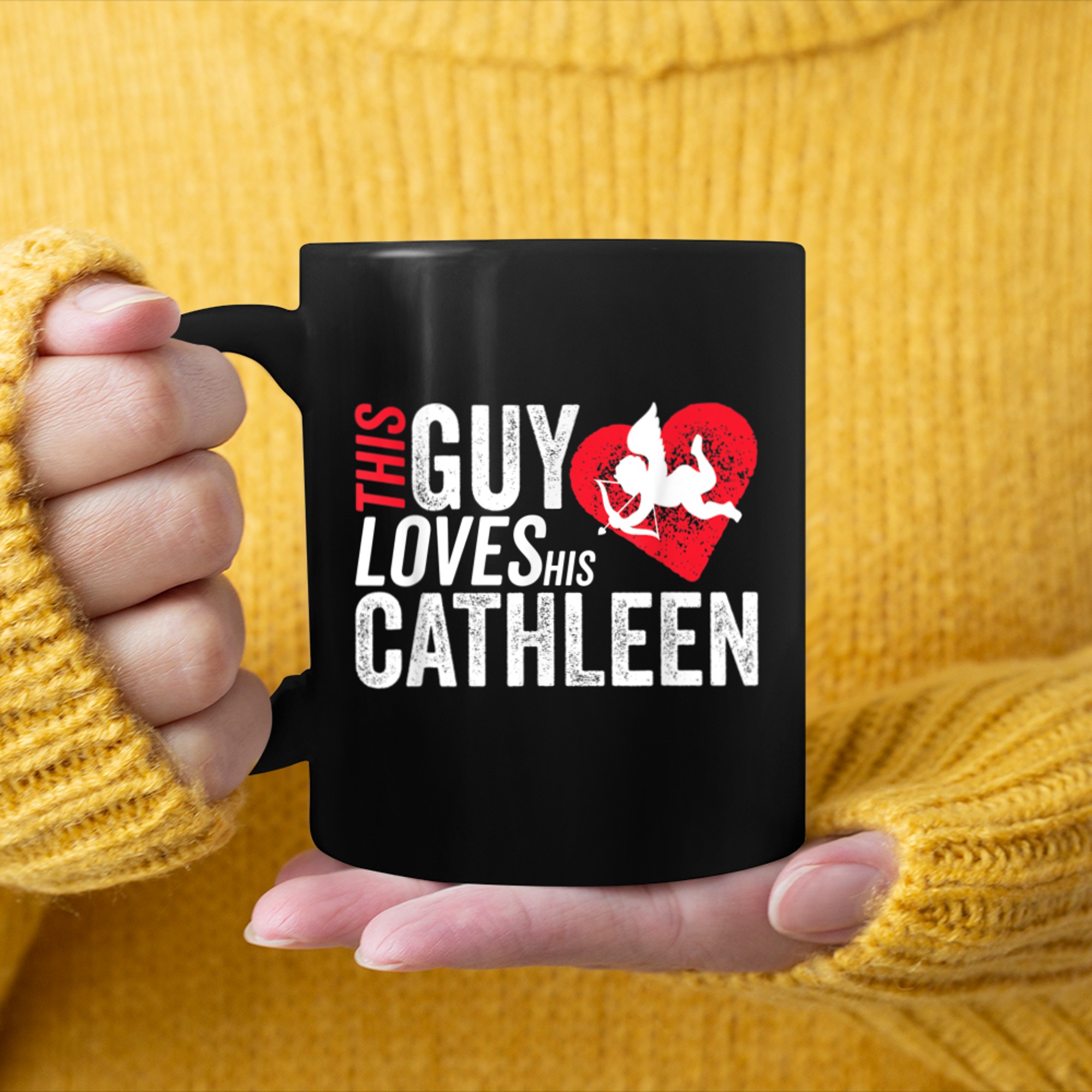 Mens This guy loves his CATHLEEN valentine Anniversary Cupid mug black