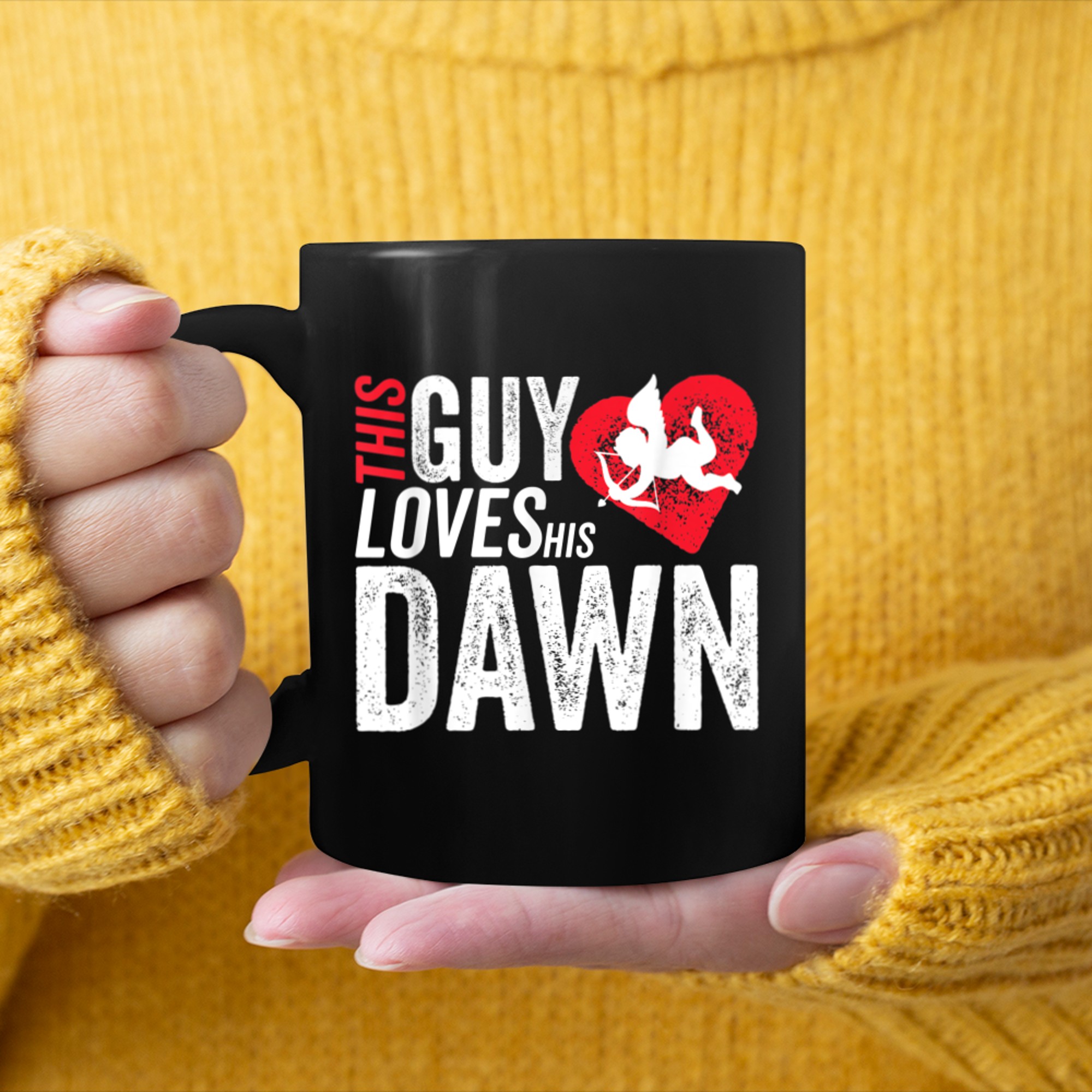 Mens This guy loves his DAWN valentine Anniversary Cupid Heart mug black