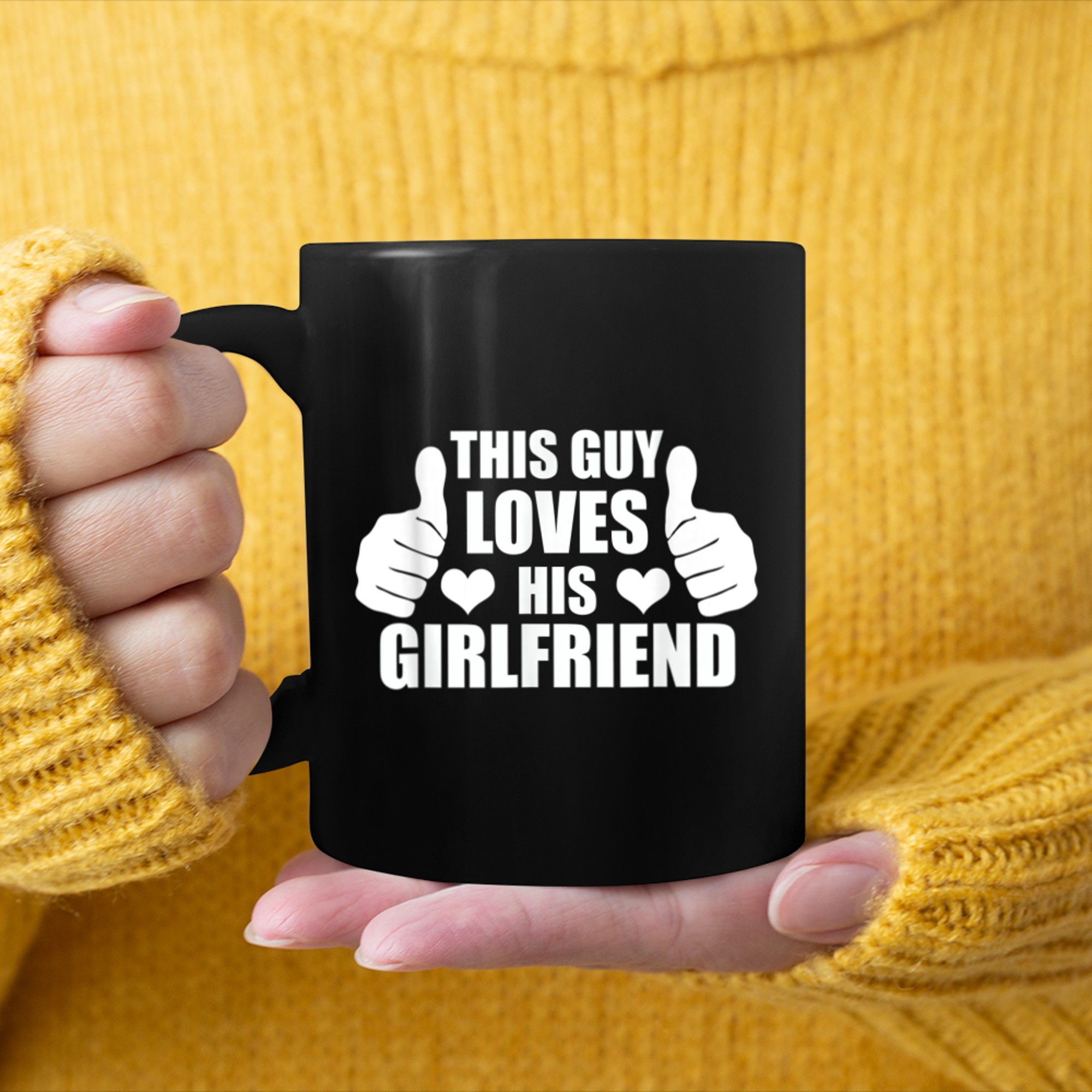 Mens This Guy Loves His Girlfriend T Shirt Girlfriend Fiance mug black