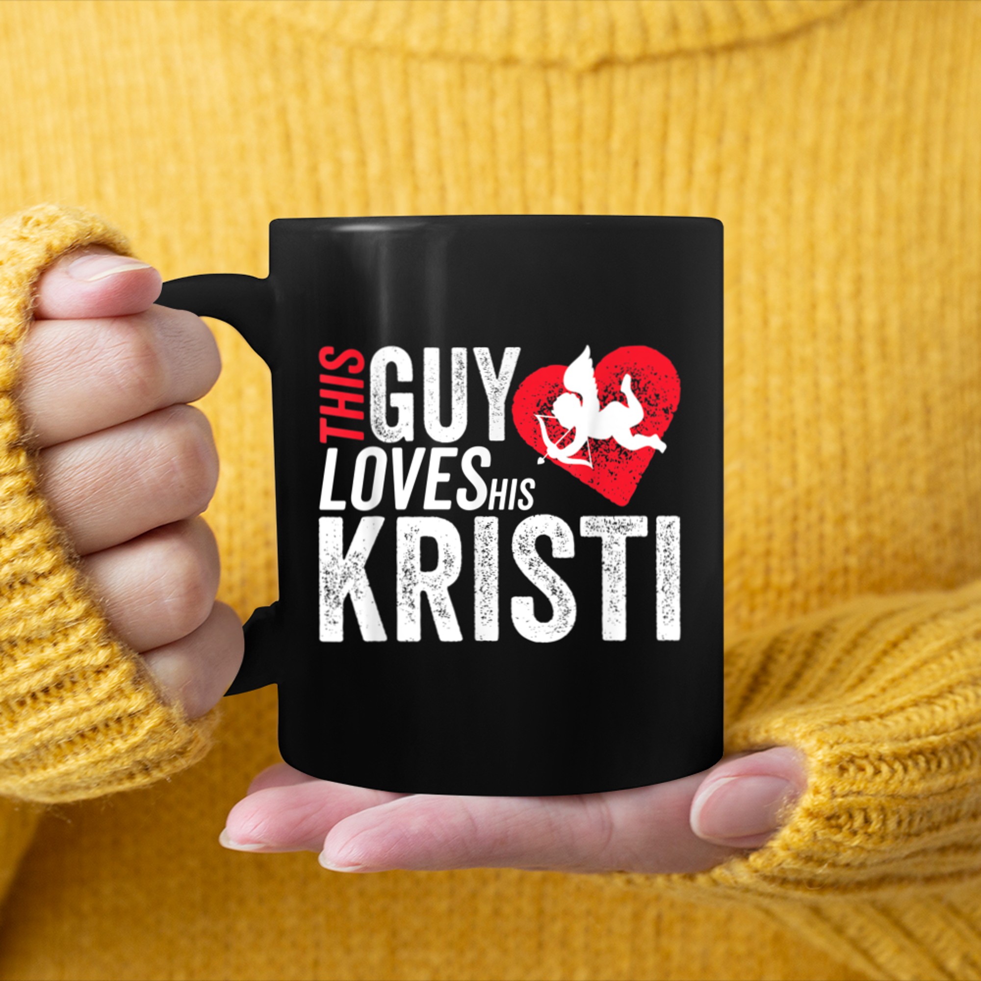 Mens This guy loves his KRISTI valentine Anniversary Cupid Heart mug black