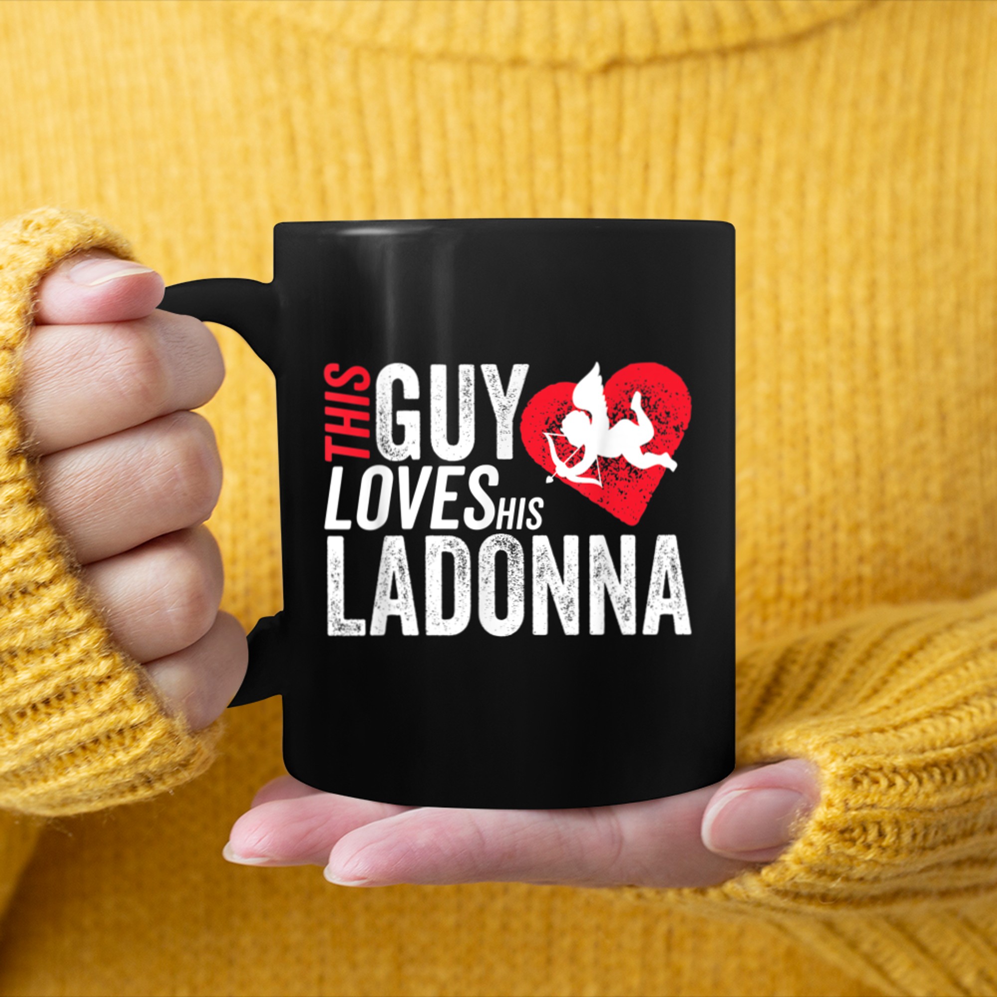 Mens This guy loves his LADONNA valentine Anniversary Cupid Heart mug black