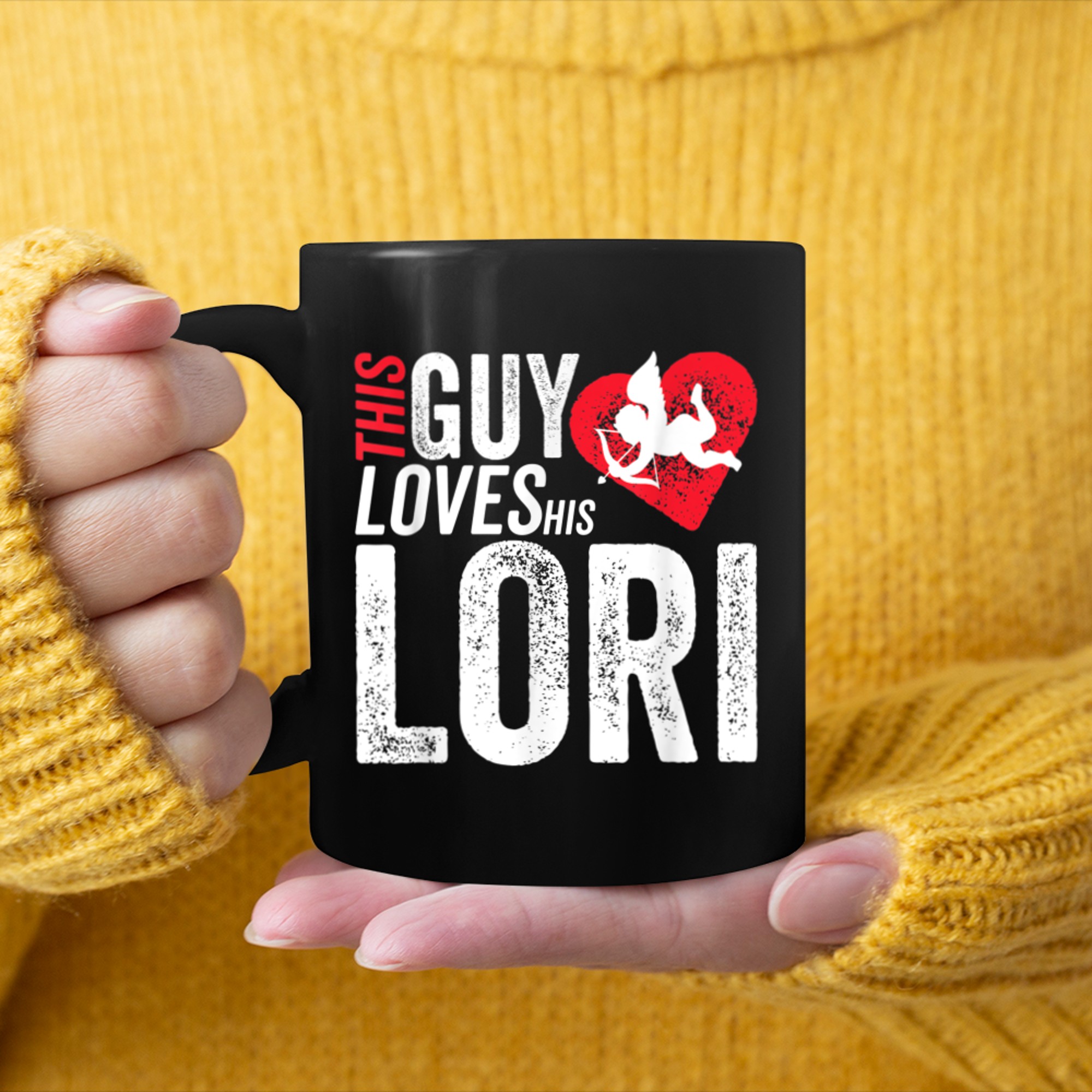 Mens This guy loves his LORI valentine Anniversary Cupid Heart mug black