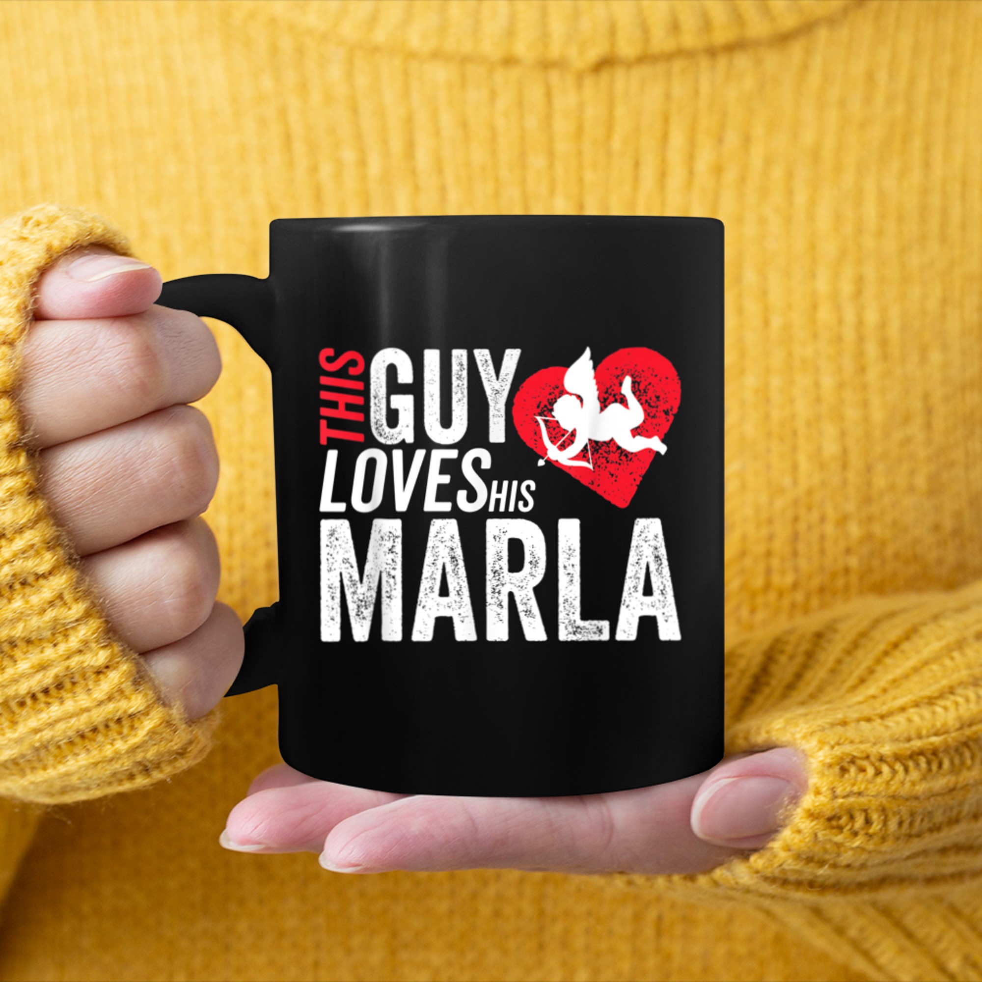 Mens This guy loves his MARLA valentine Anniversary Cupid Heart mug black