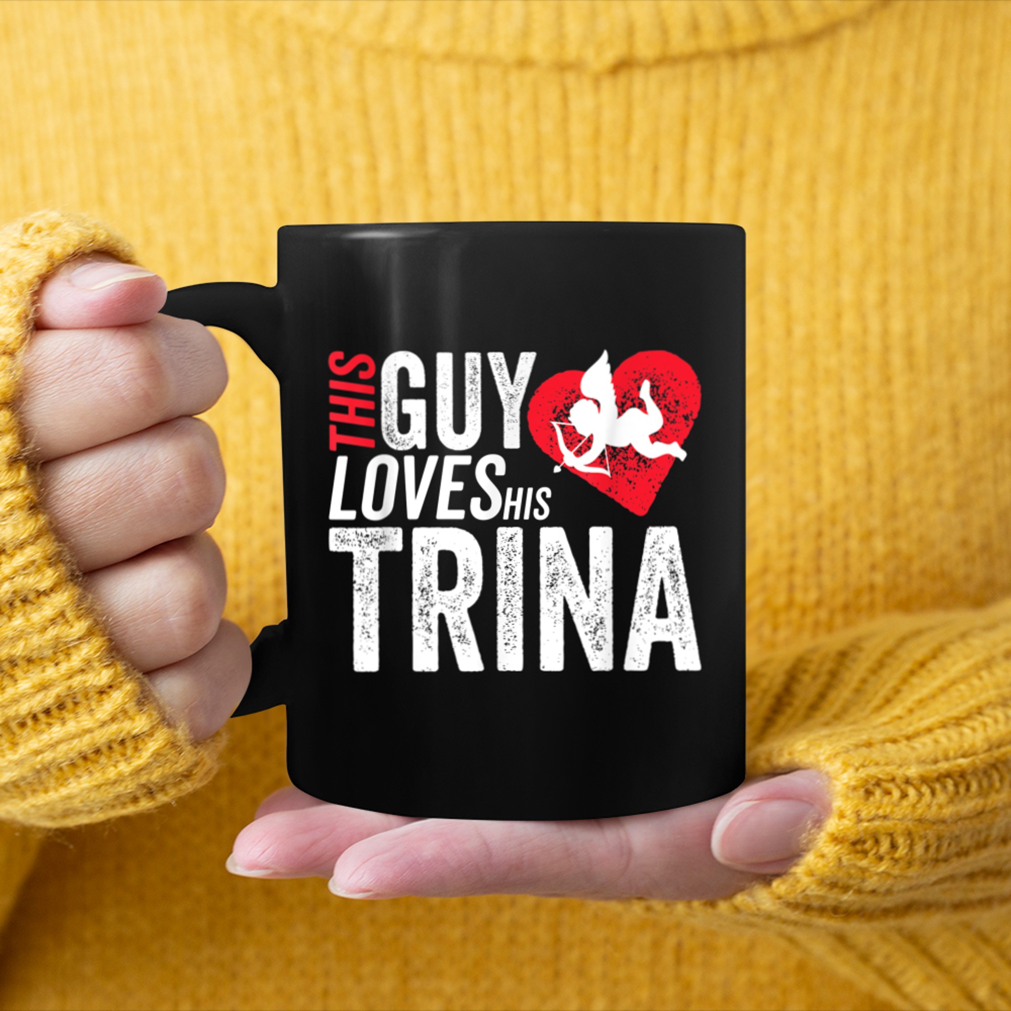 Mens This guy loves his TRINA valentine Anniversary Cupid Heart mug black