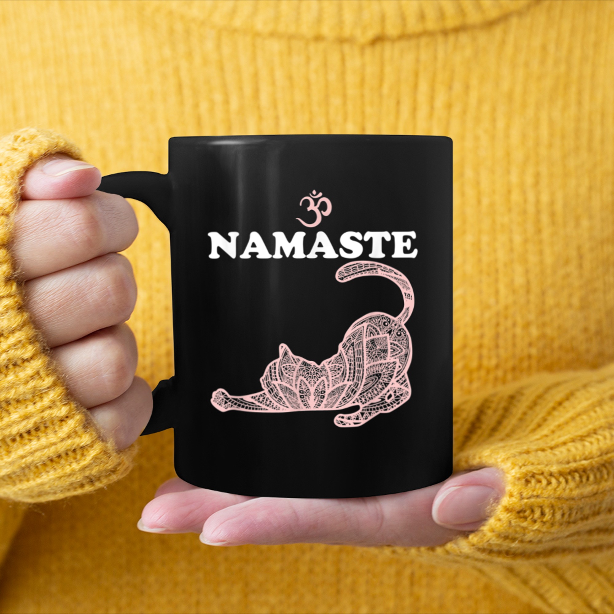 Namaste Cat Yoga Pose Om Symbol Funny Yoga Women (4) mug black