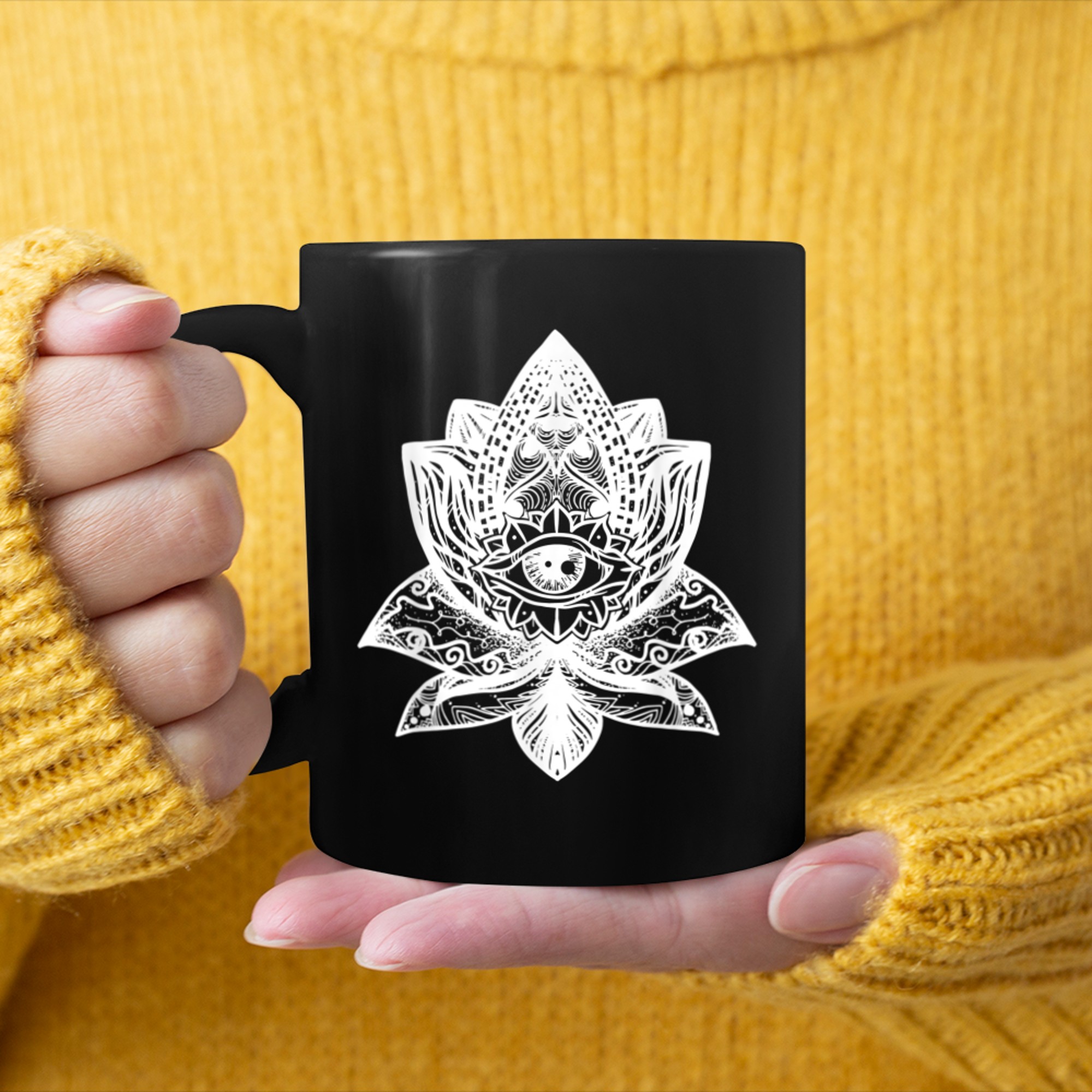 Namaste, Lotus flower, Yoga meditation clothing, Om symbol (4) mug black