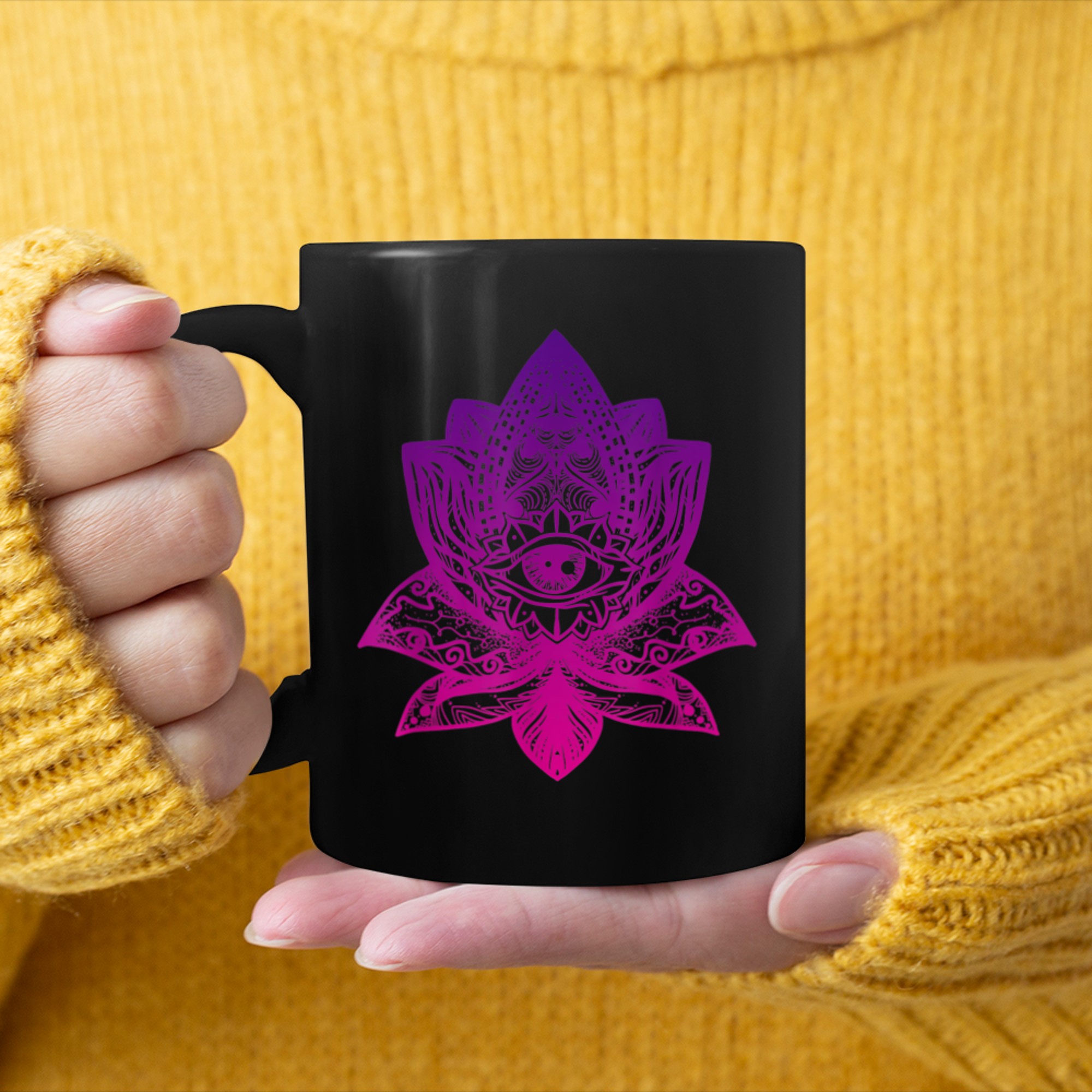 Namaste, Lotus flower, Yoga meditation clothing, Om symbol (6) mug black