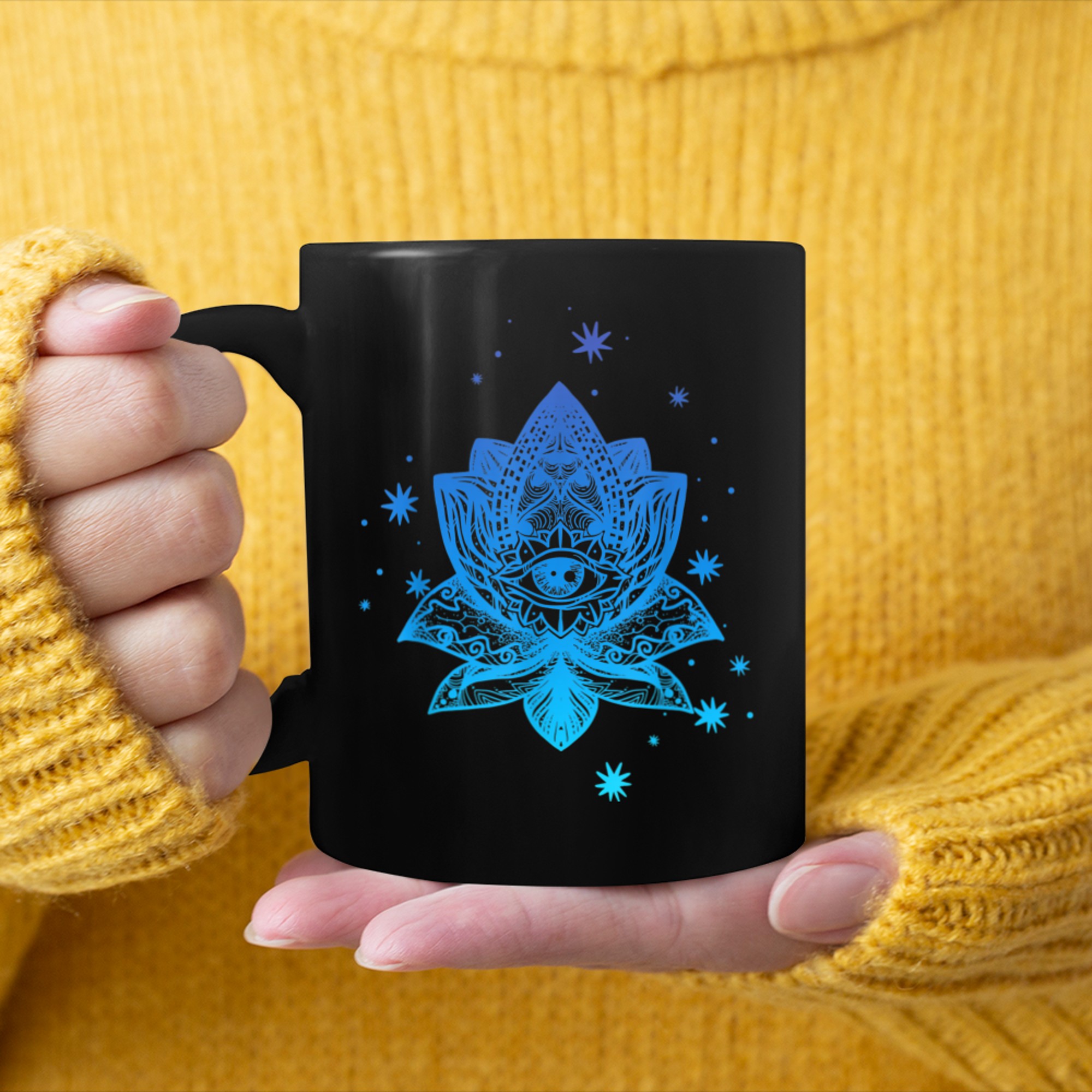 Namaste, Lotus flower, Yoga meditation clothing, Om symbol mug black