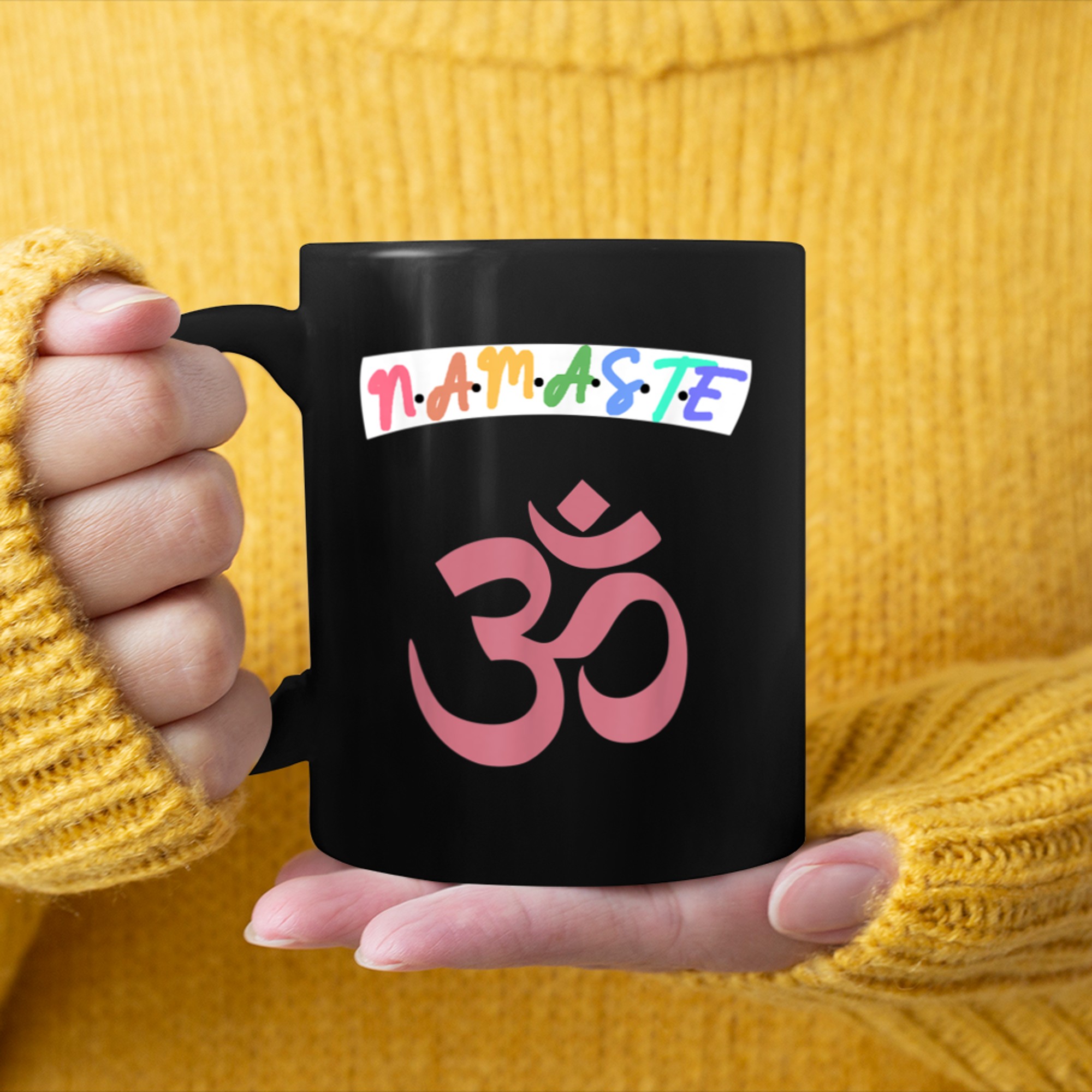 Namaste Ohm Aum Om Symbol Hindu Yoga Meditation Colourful mug black