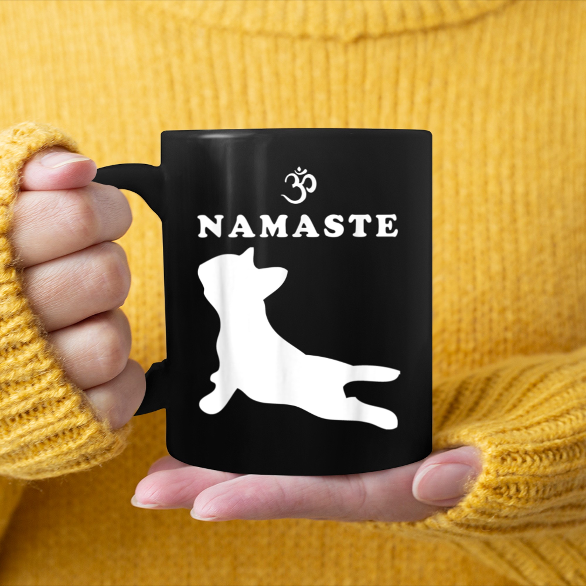 Namaste Om Symbol French Bulldog Funny Yoga Women (1) mug black