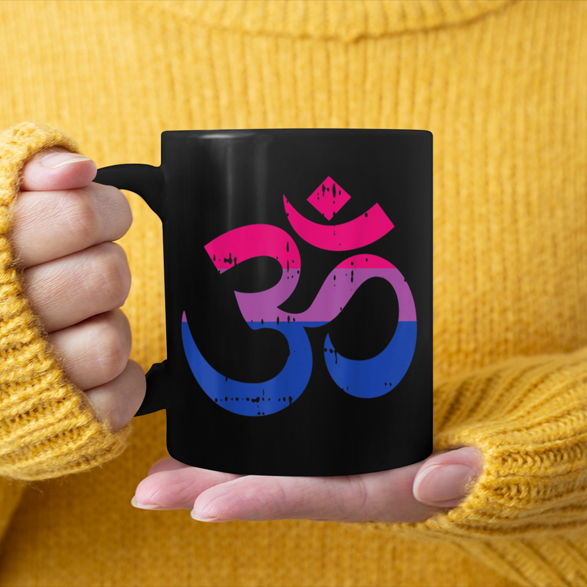 Om Aum Symbol Bisexual Pride Yoga Yogi Bi Flag LGBTQ mug black