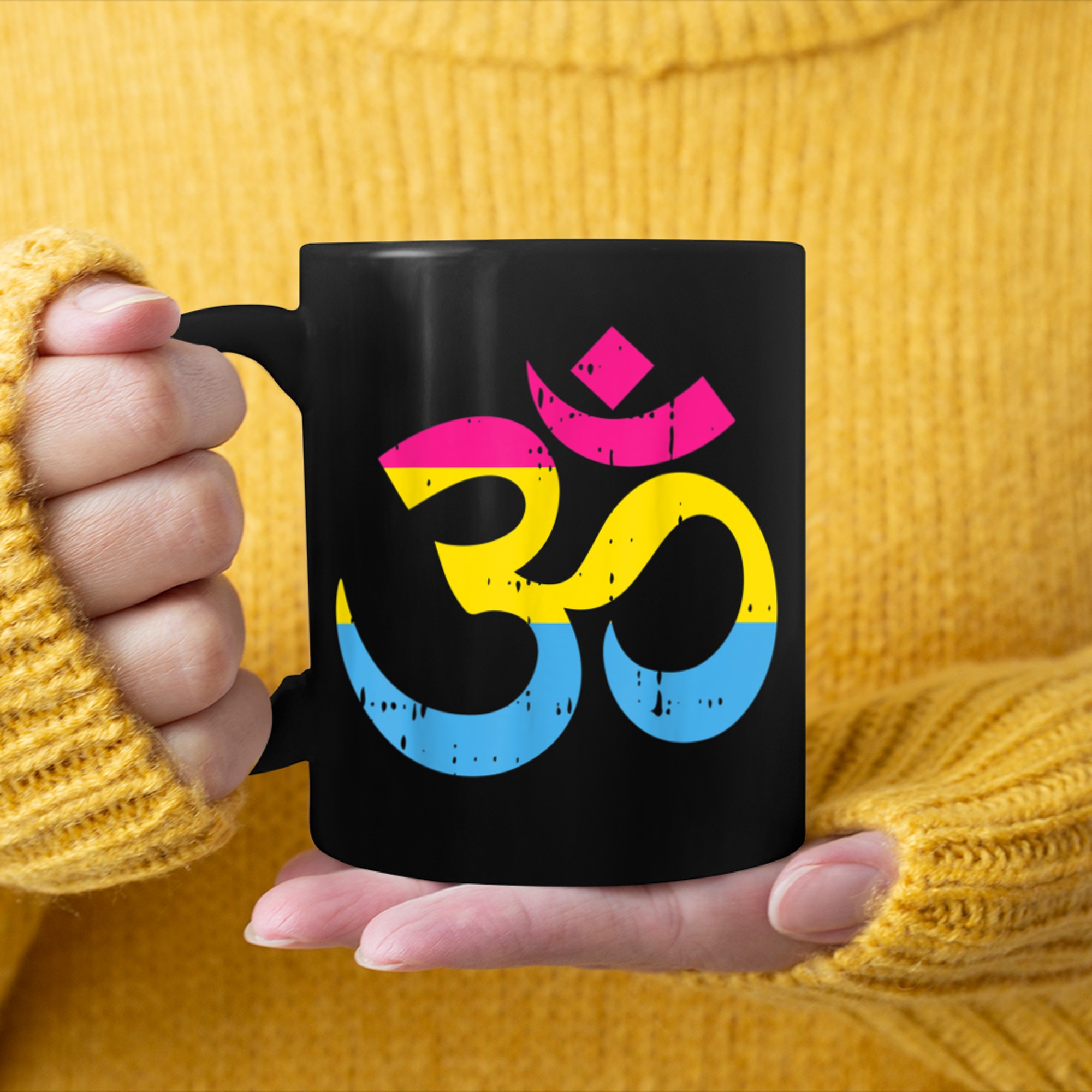 Om Aum Symbol Pansexual Yoga Yogi Pan Pride Flag LGBT mug black