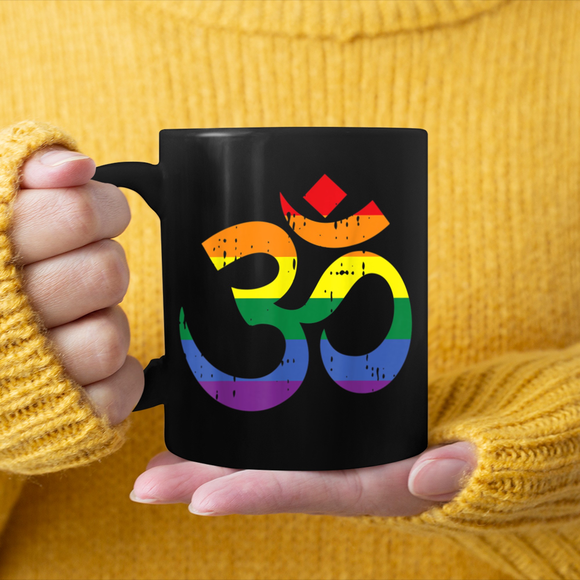 Om Aum Symbol Yoga Rainbow Gay Pride Yogi LGBT Flag mug black