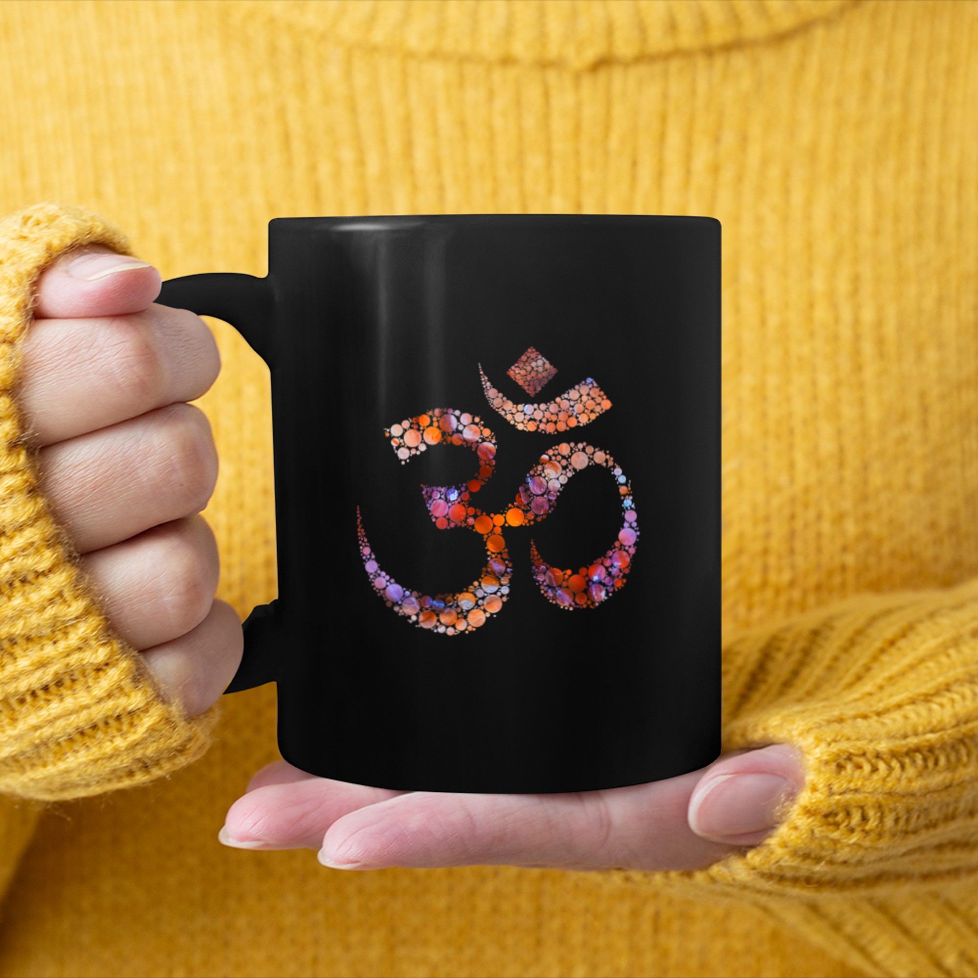 OM AUM Yoga Buddhism Spiritual Mandala Meditation Symbol mug black