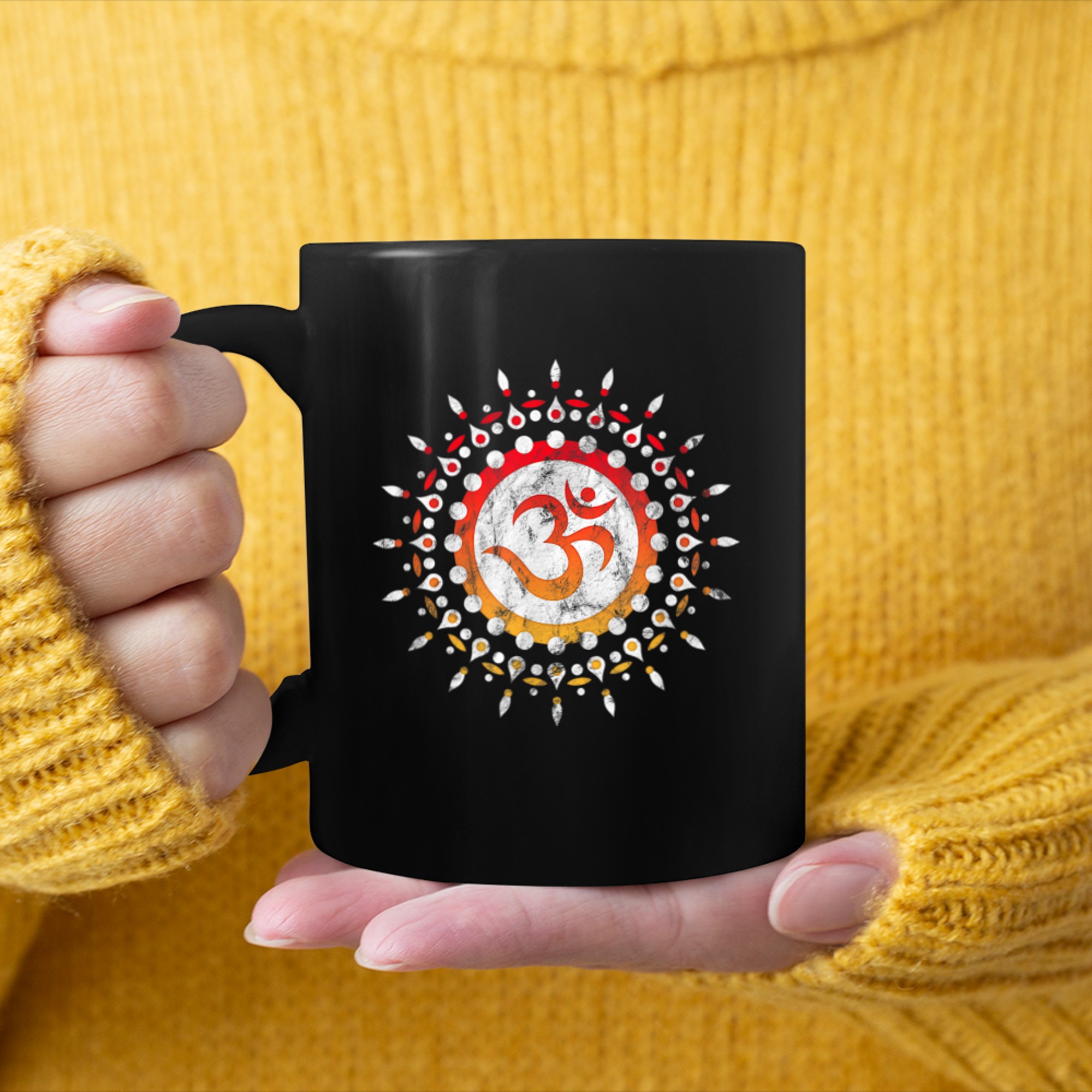 OM mantra, sun, symbol, mandala, flower, Yoga, Namaste, love mug black