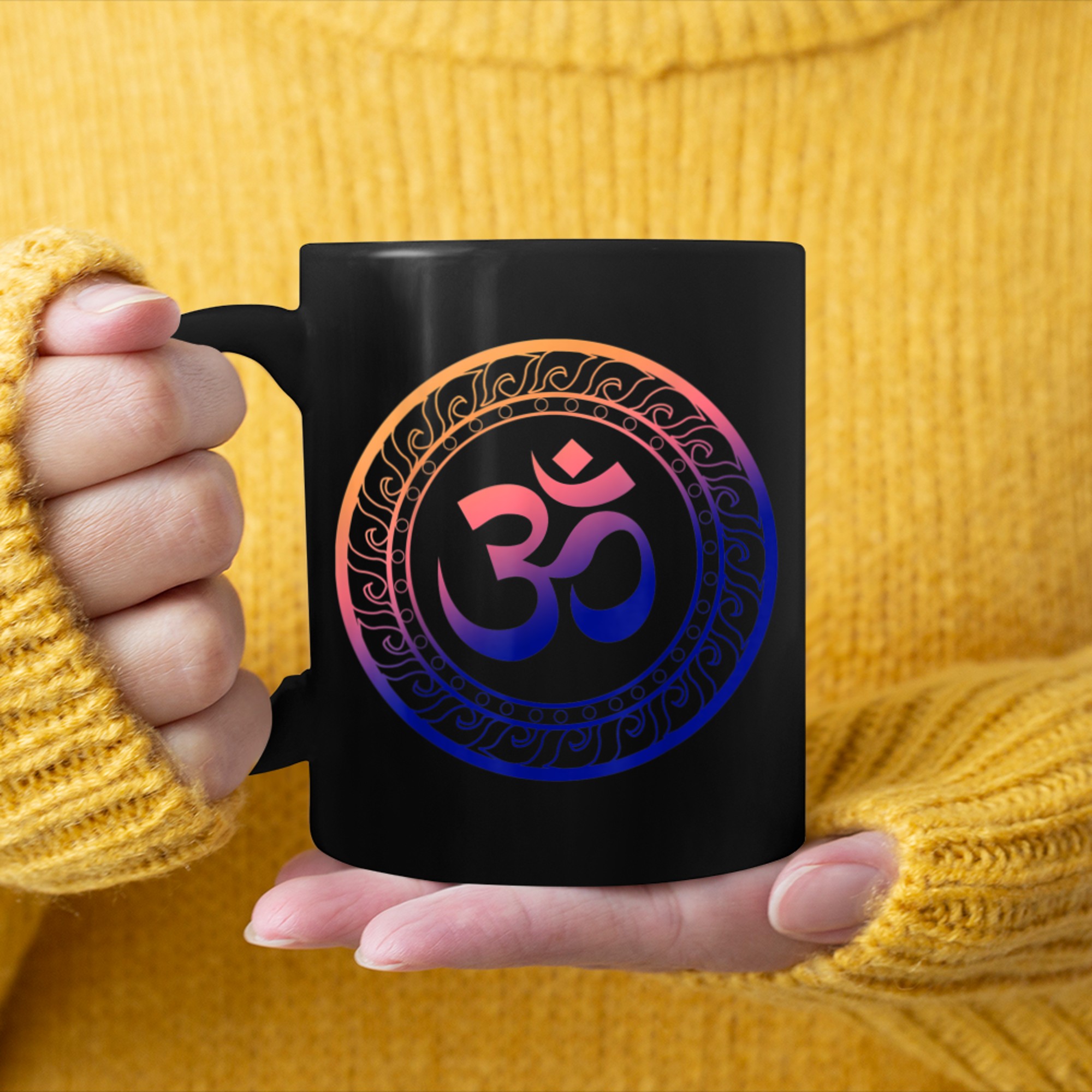 Om Ohm Aum Buddhism Symbol Yoga Sanskrit (10) mug black