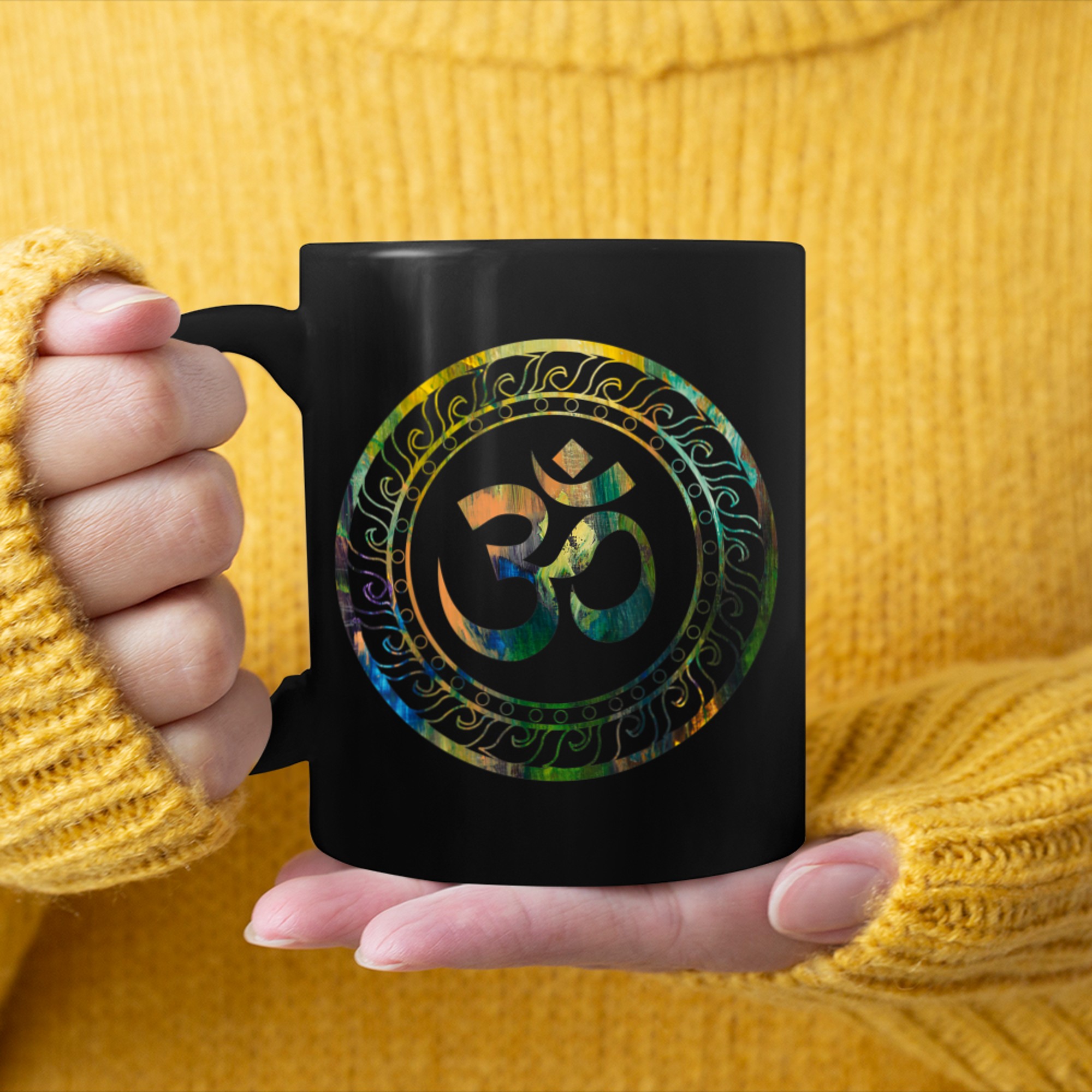 Om Ohm Aum Buddhism Symbol Yoga Sanskrit (6) mug black