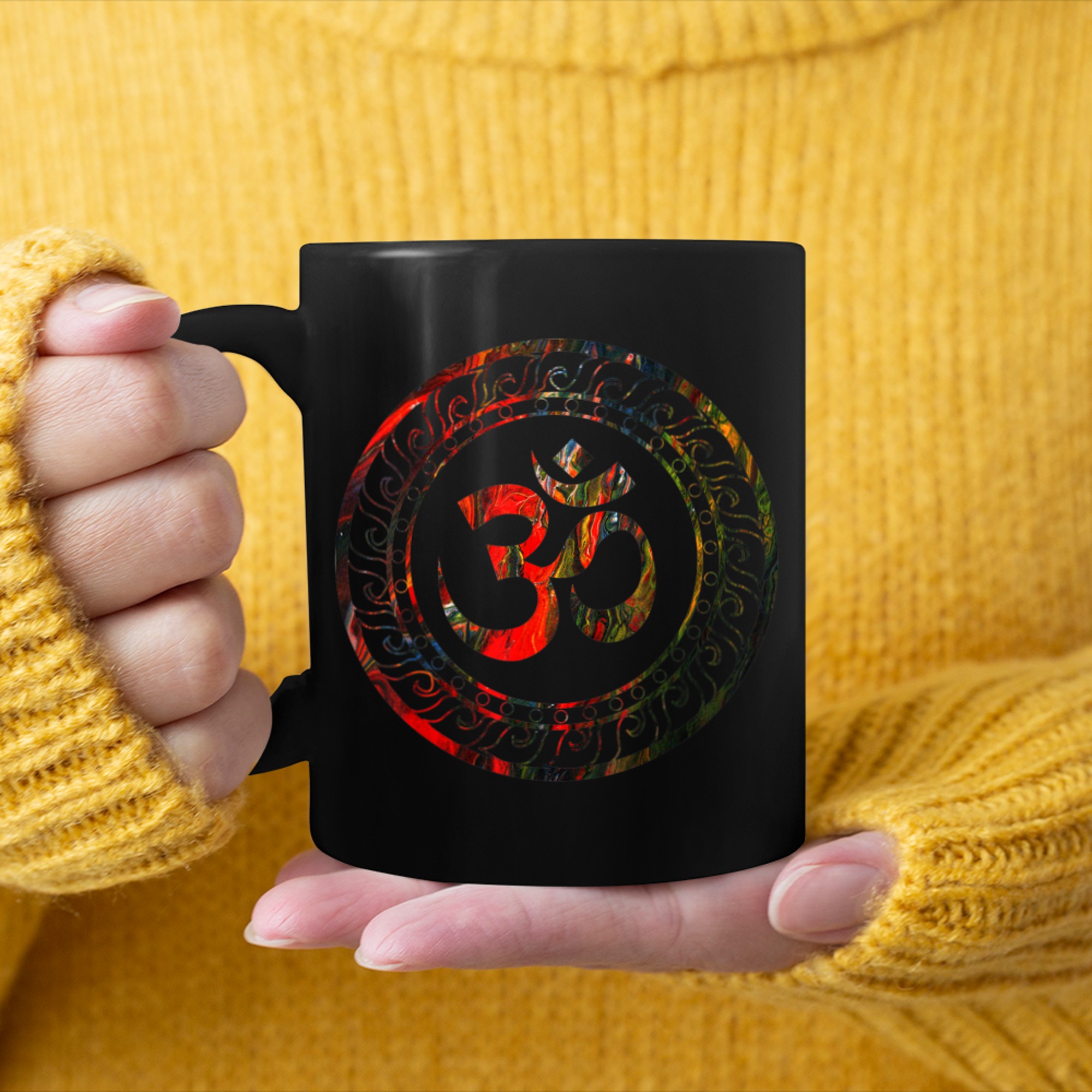 Om Ohm Aum Buddhism Symbol Yoga Sanskrit (7) mug black