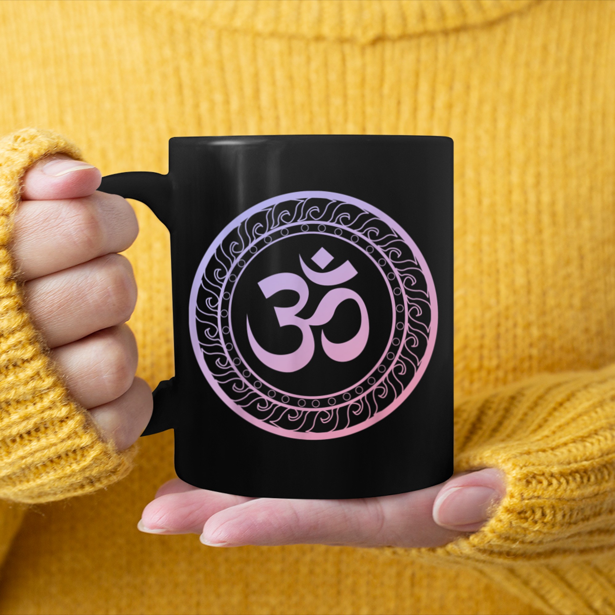 Om Ohm Aum Buddhism Symbol Yoga Sanskrit (9) mug black