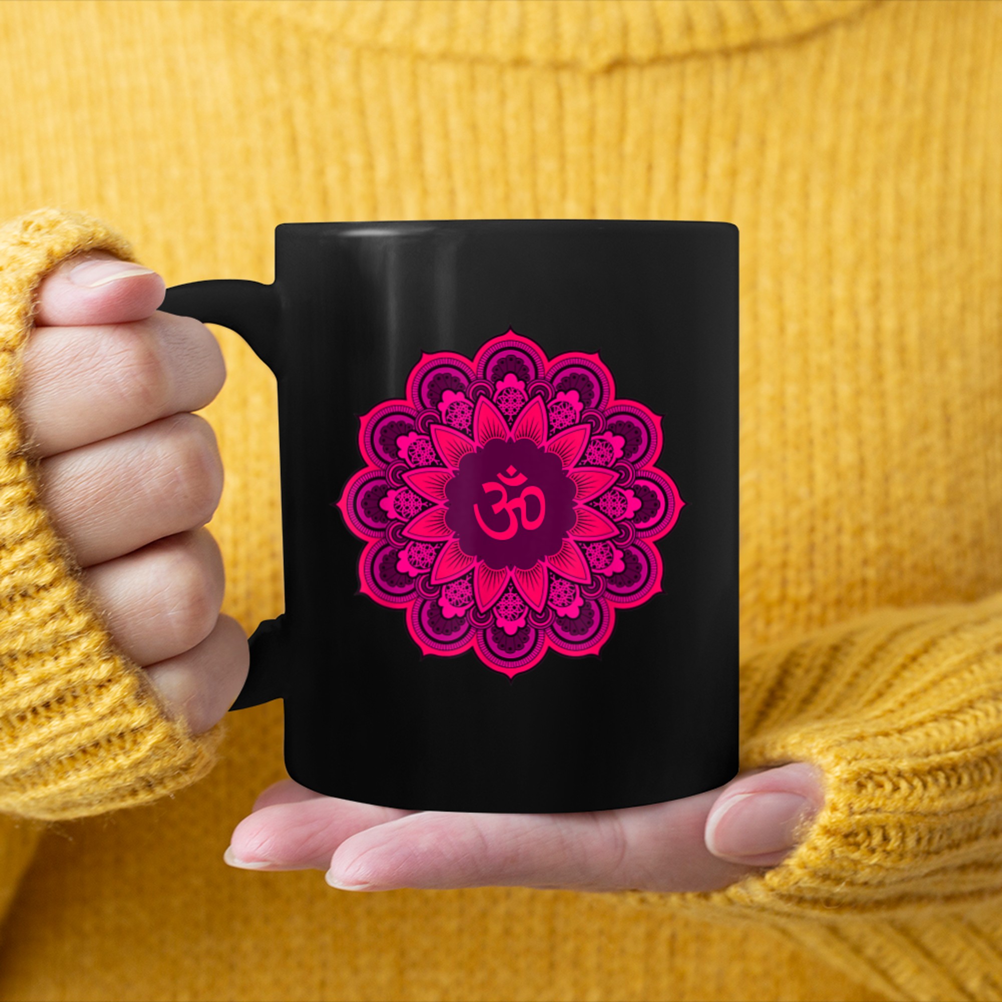 Om Ohm Aum Symbol Mandala Spiritual Yoga (14) mug black