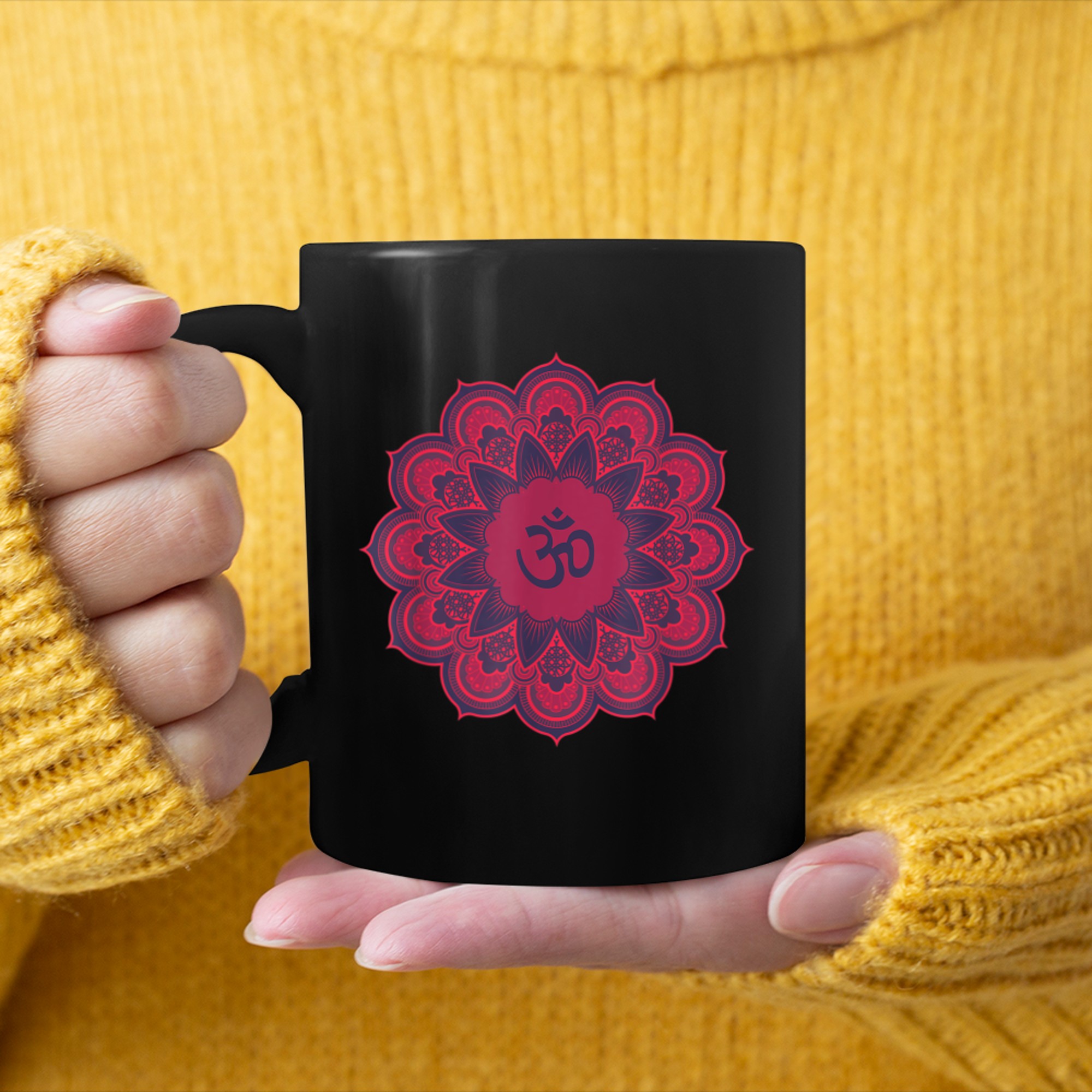 Om Ohm Aum Symbol Mandala Spiritual Yoga (15) mug black