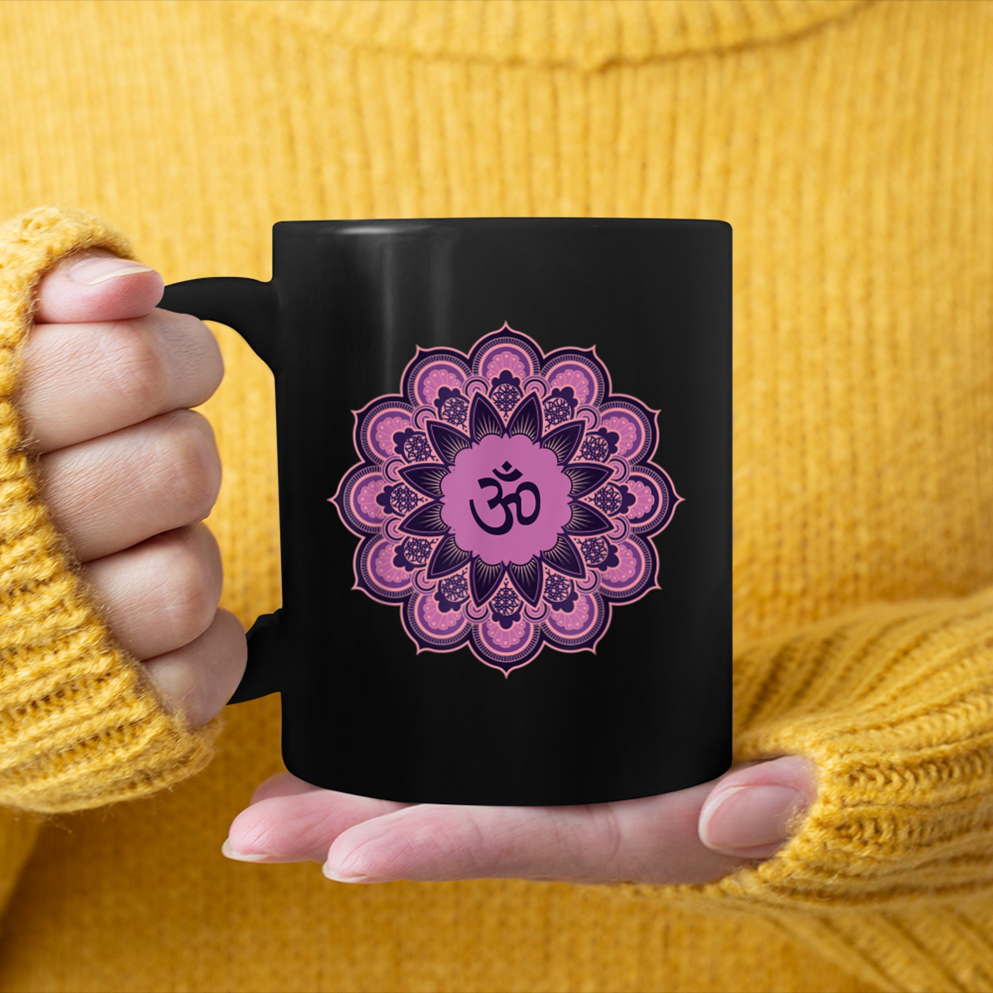 Om Ohm Aum Symbol Mandala Spiritual Yoga (16) mug black