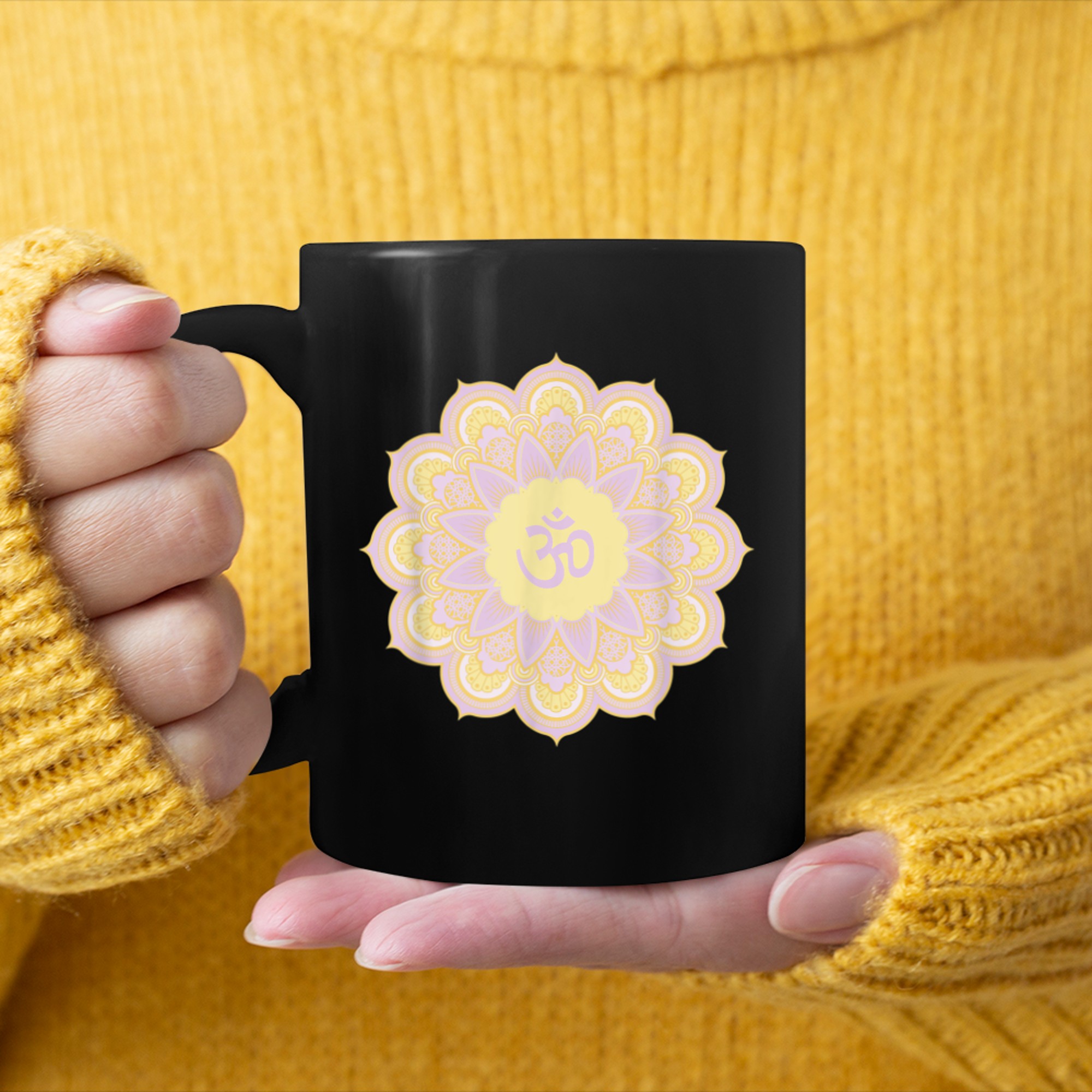 Om Ohm Aum Symbol Mandala Spiritual Yoga (17) mug black