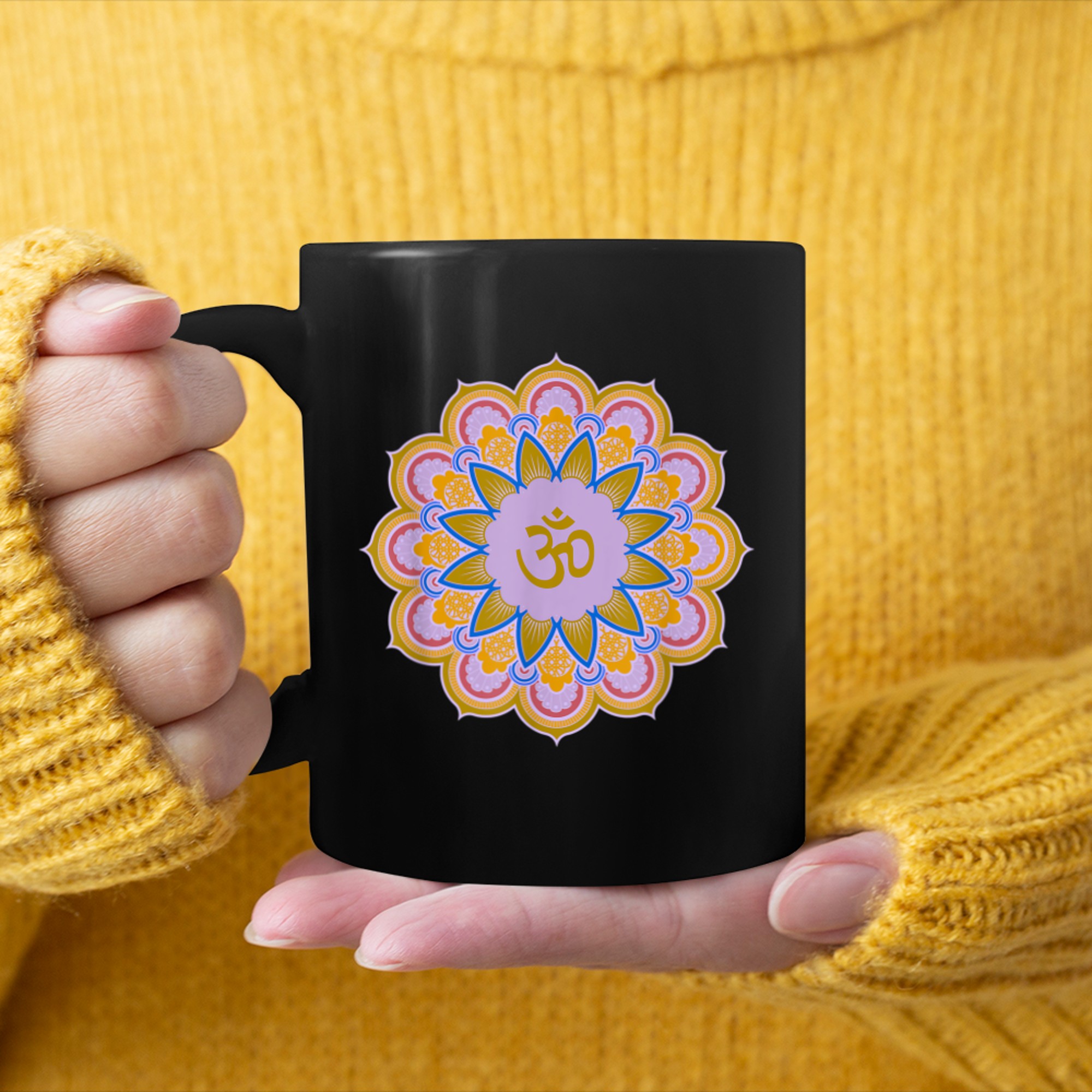 Om Ohm Aum Symbol Mandala Spiritual Yoga (22) mug black